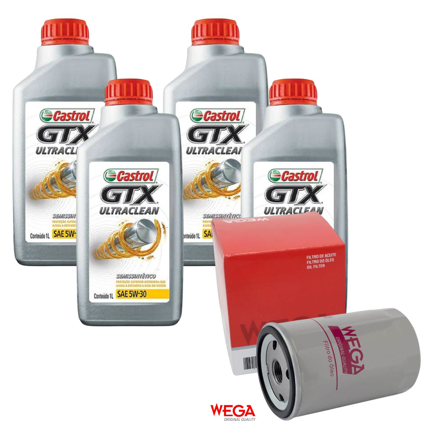 Kit Filtro e 4L Óleo Motor 5W30 GTX - Castrol / Wega - 3435995 / WO-180