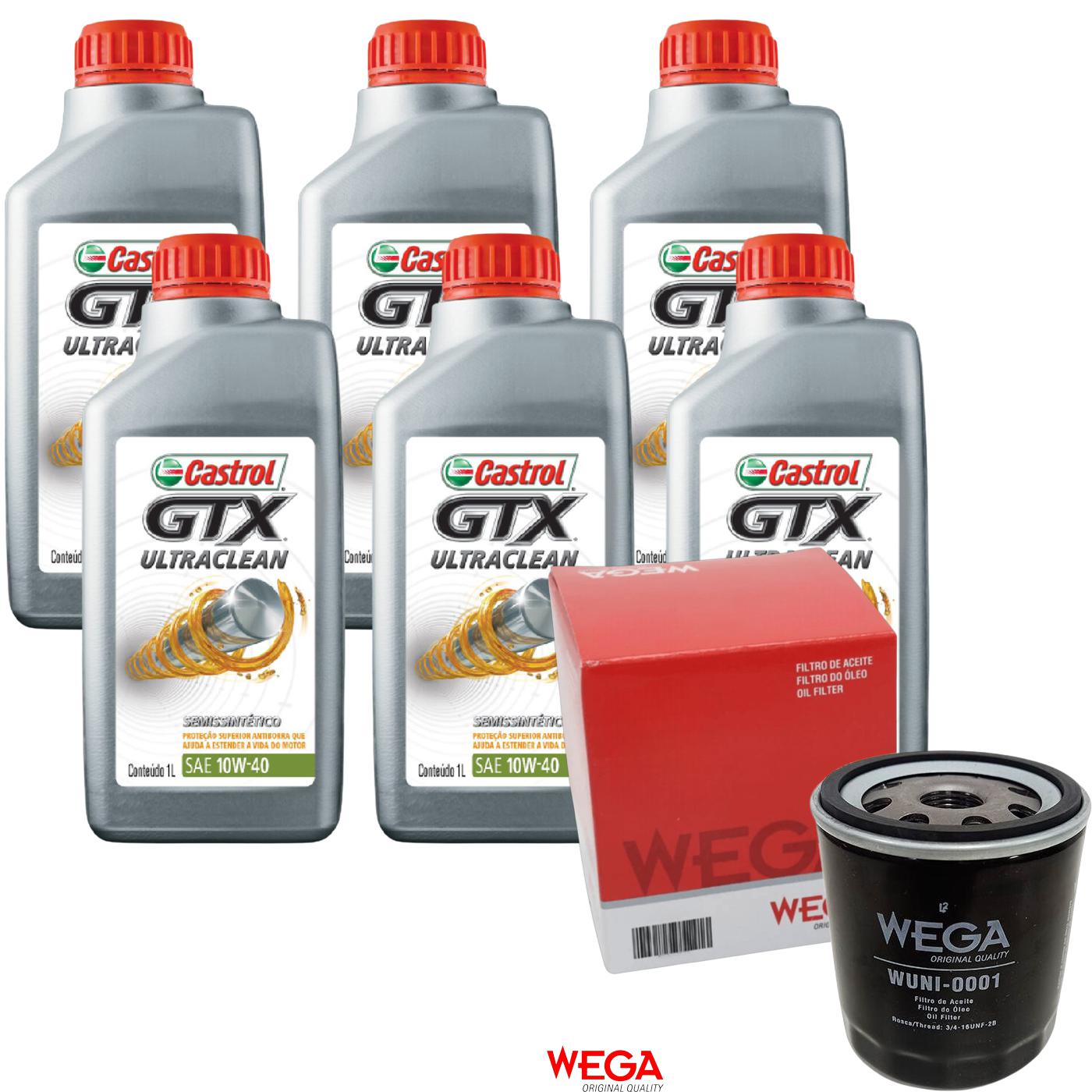 Kit Filtro e 6L Óleo Motor 10W40 GTX - Castrol / Wega - 3436727 / WUNI-0001