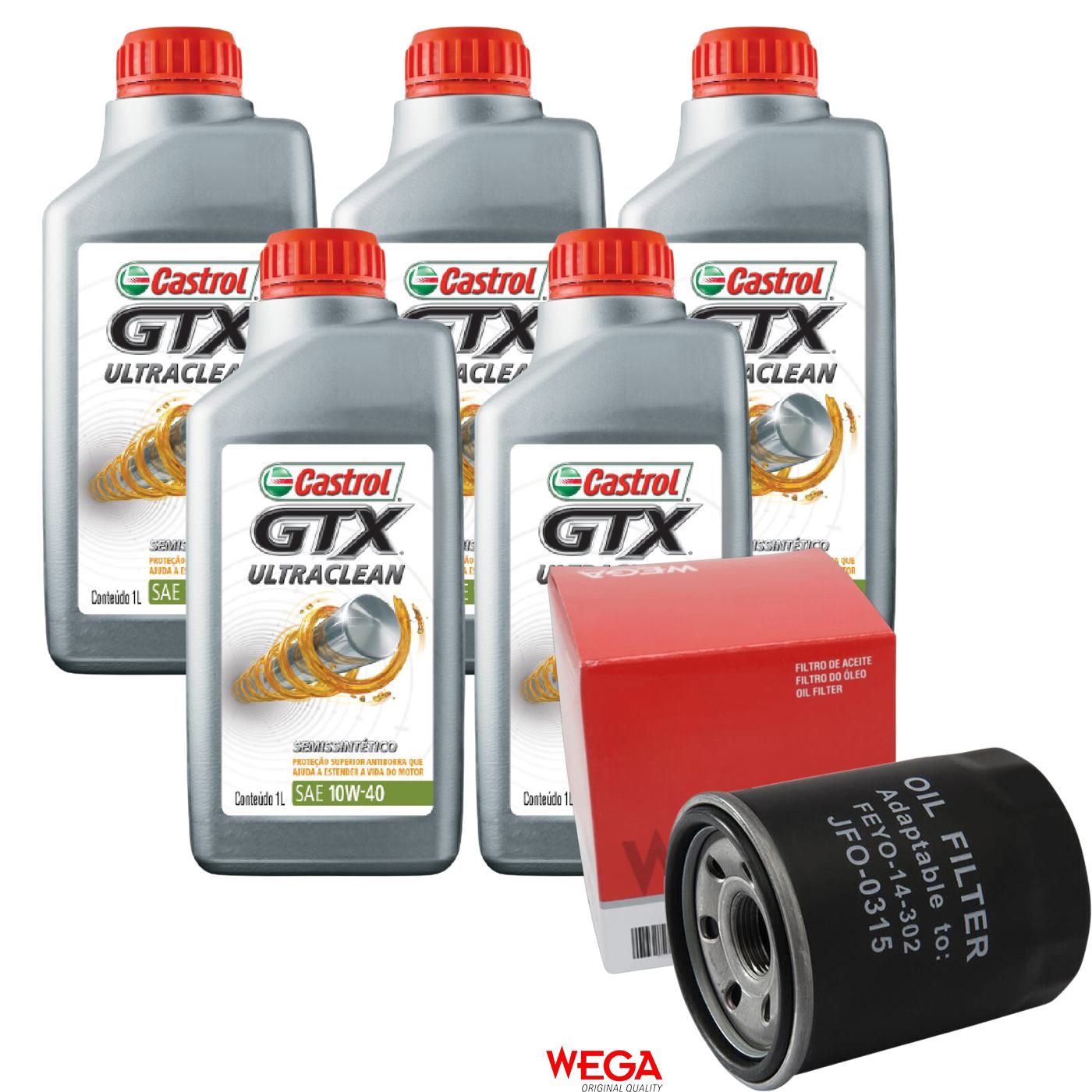 Kit Filtro e 5L Óleo Motor 10W40 GTX - Castrol / Wega - 3436727 / JFO-0315