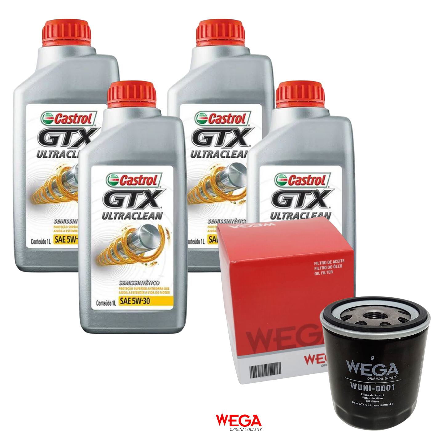 Kit Filtro e 4L Óleo Motor 5W30 GTX - Castrol / Wega - 3435995 / WUNI-0001