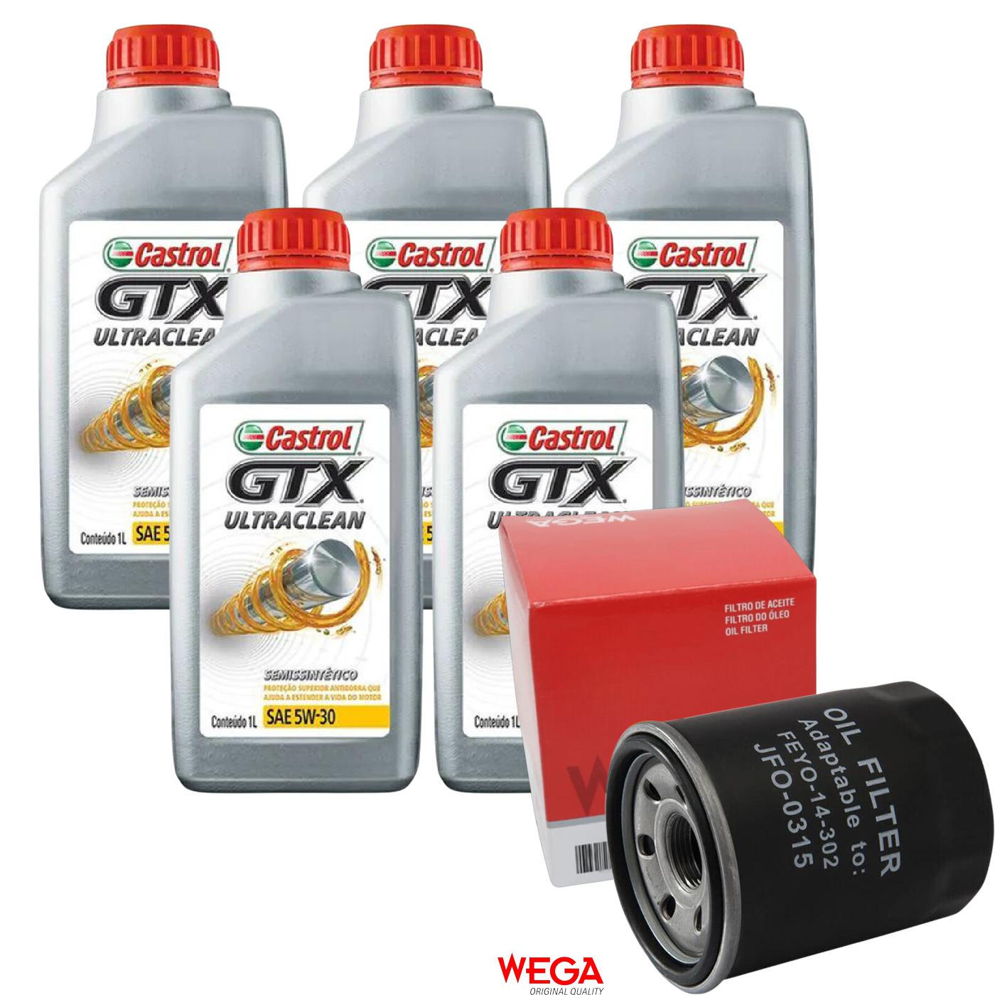 Kit Filtro e 5L Óleo Motor 5W30 GTX - Castrol / Wega - 3435995 / JFO-0315