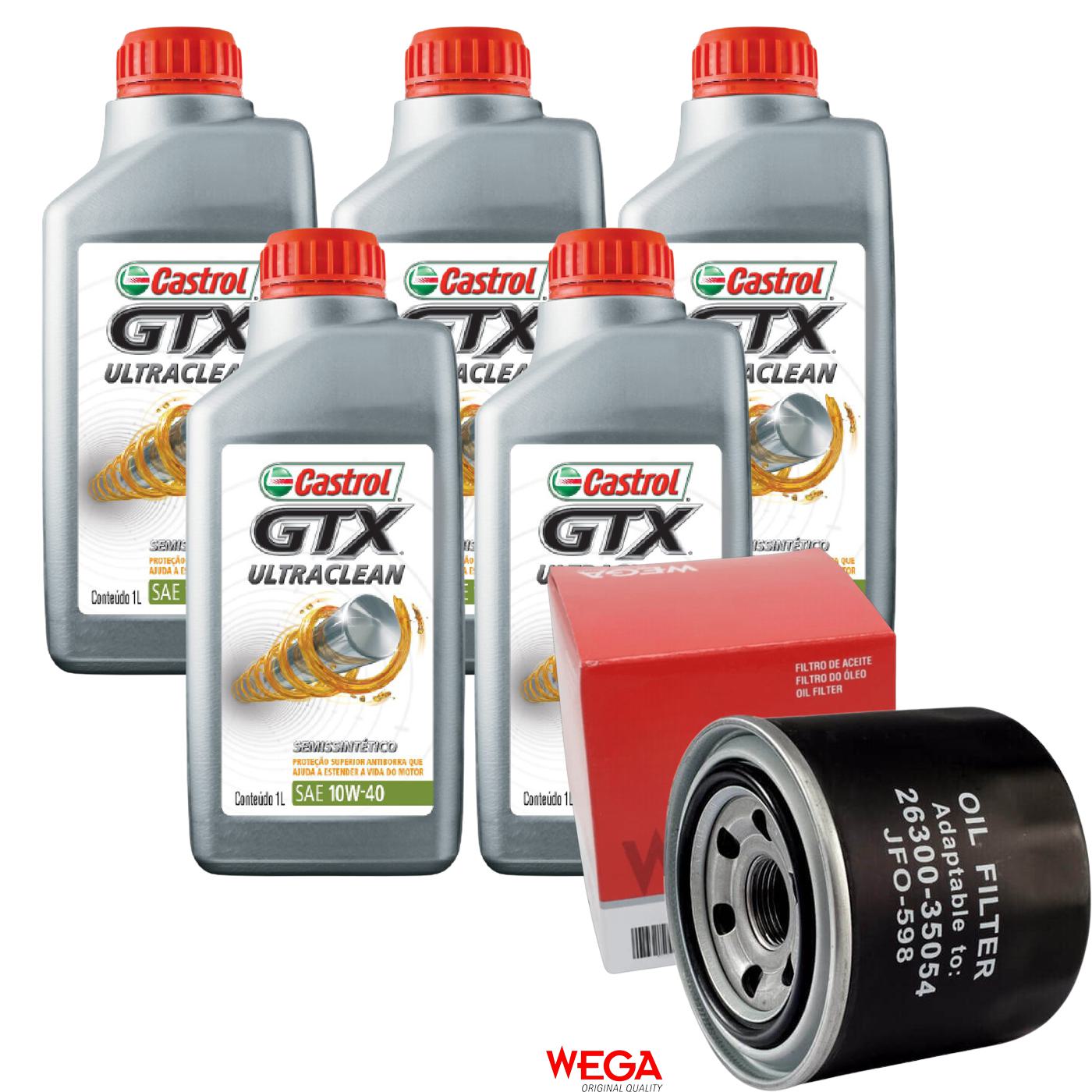 Kit Filtro e 5L Óleo Motor 10W40 GTX - Castrol / Wega - 3436727 / JFO-0598