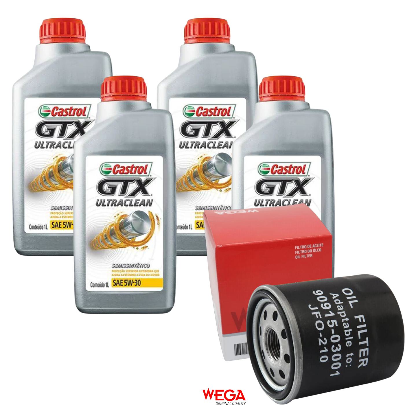 Kit Filtro e 4L Óleo Motor 5W30 GTX - Castrol / Wega - 3435995 / JFO-0210