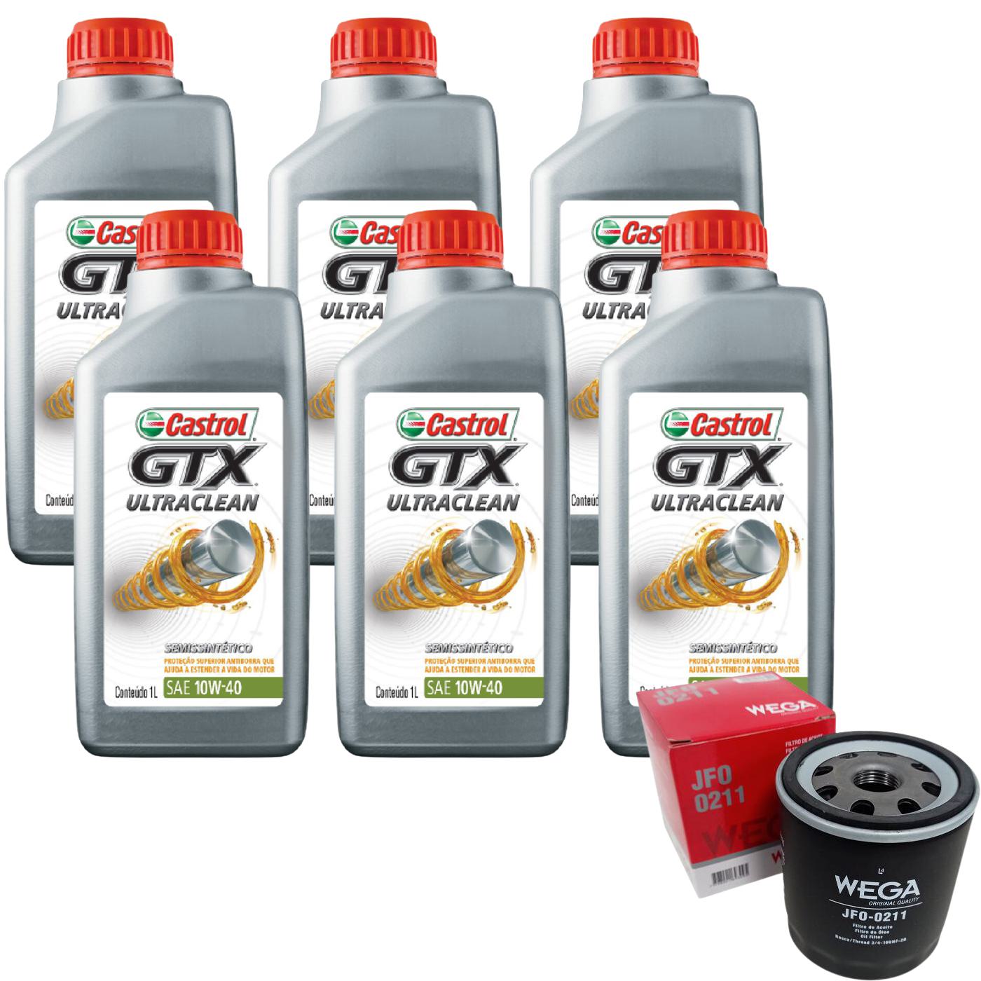 Kit Filtro e 6L Óleo Motor 10W40 GTX - Castrol / Wega - 3436727 / JFO-0211