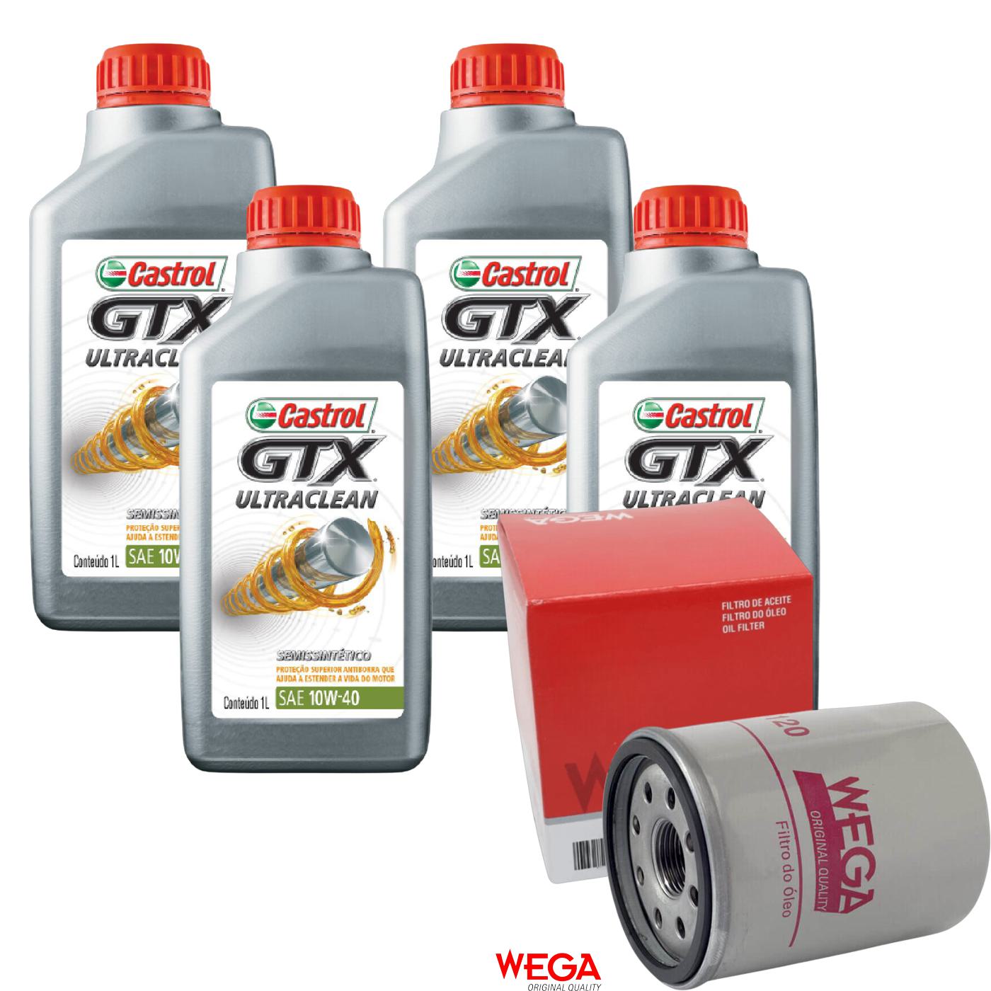 Kit Filtro e 4L Óleo Motor 10W40 GTX - Castrol / Wega - 3436727 / WO-120