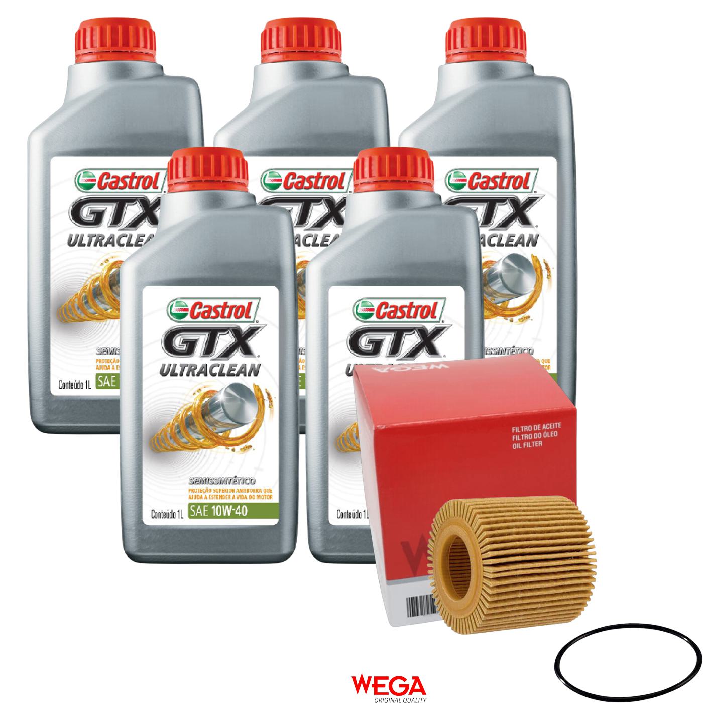 Kit Filtro e 5L Óleo Motor 10W40 GTX - Castrol / Wega - 3436727 / WOE-803