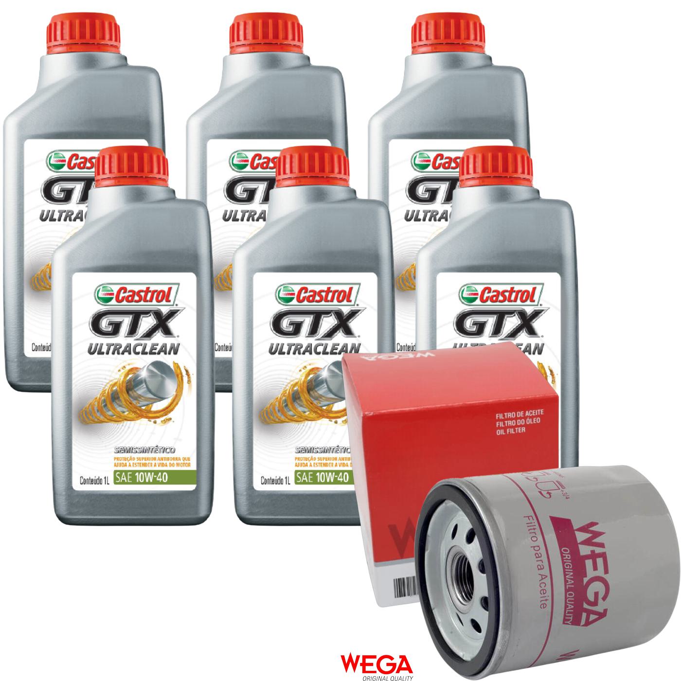 Kit Filtro e 6L Óleo Motor 10W40 GTX - Castrol / Wega - 3436727 / WO-153