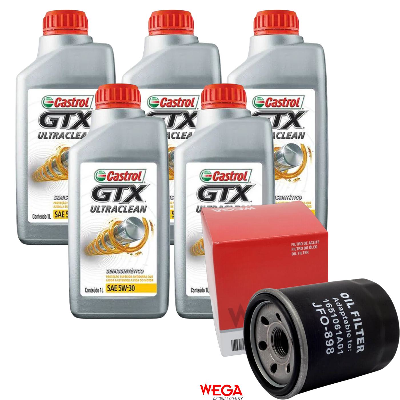 Kit Filtro e 5L Óleo Motor 5W30 GTX - Castrol / Wega - 3435995 / JFO-0898
