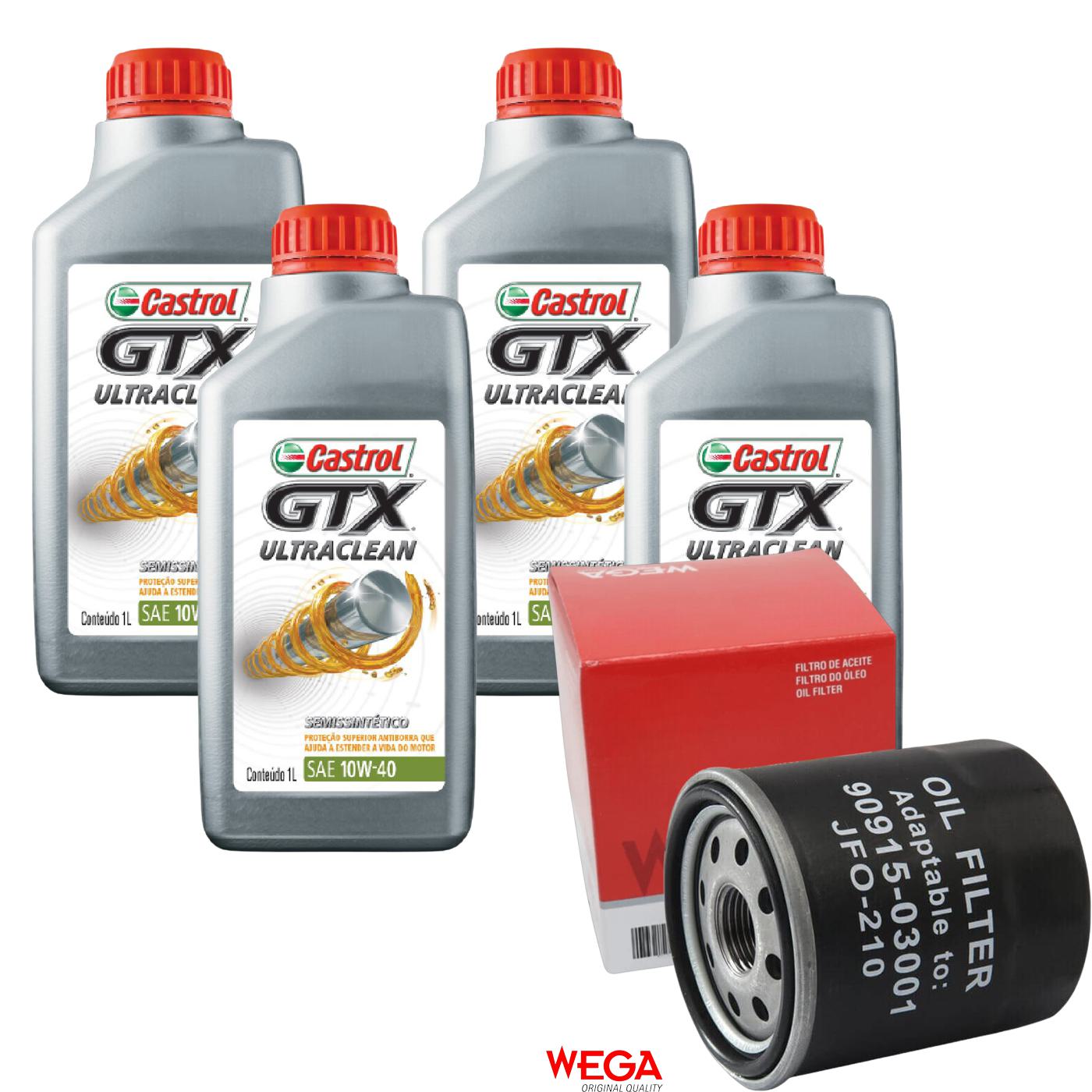 Kit Filtro e 4L Óleo Motor 10W40 GTX - Castrol / Wega - 3436727 / JFO-0210