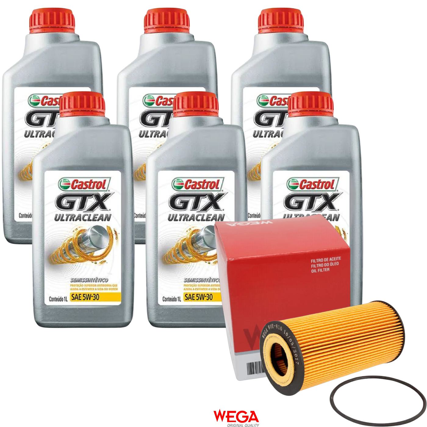 Kit Filtro e 6L Óleo Motor 5W30 GTX - Castrol / Wega - 3435995 / WOE-810