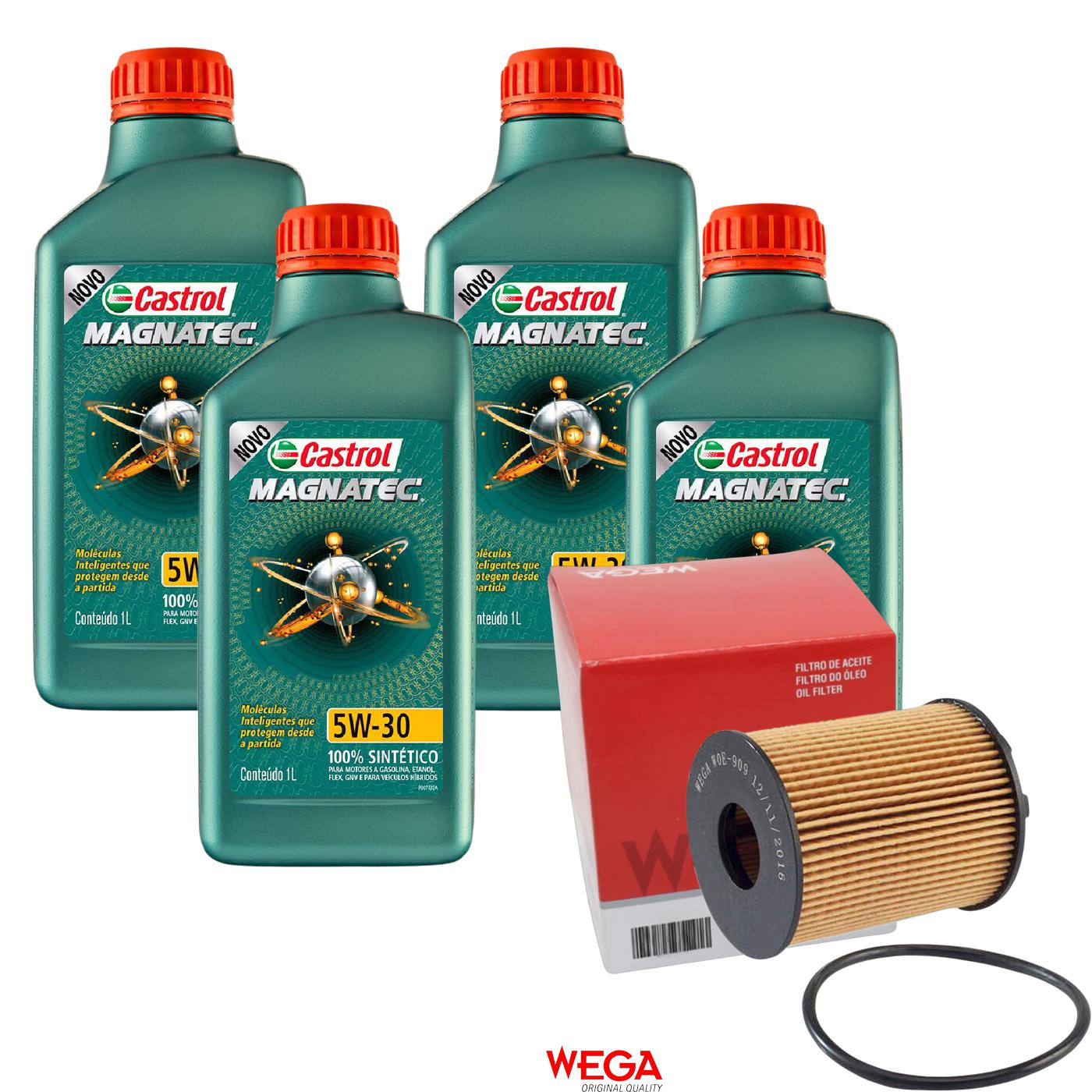 Kit Filtro e 4L Óleo Motor 5W30 Magnatec - Castrol / Wega - 3434565 / WOE-909