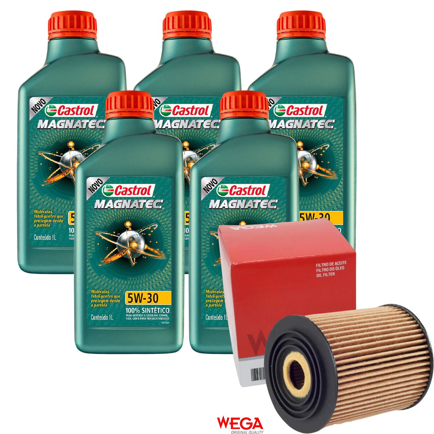 Kit Filtro e 5L Óleo Motor 5W30 Magnatec - Castrol / Wega - 3434565 / WOE-912