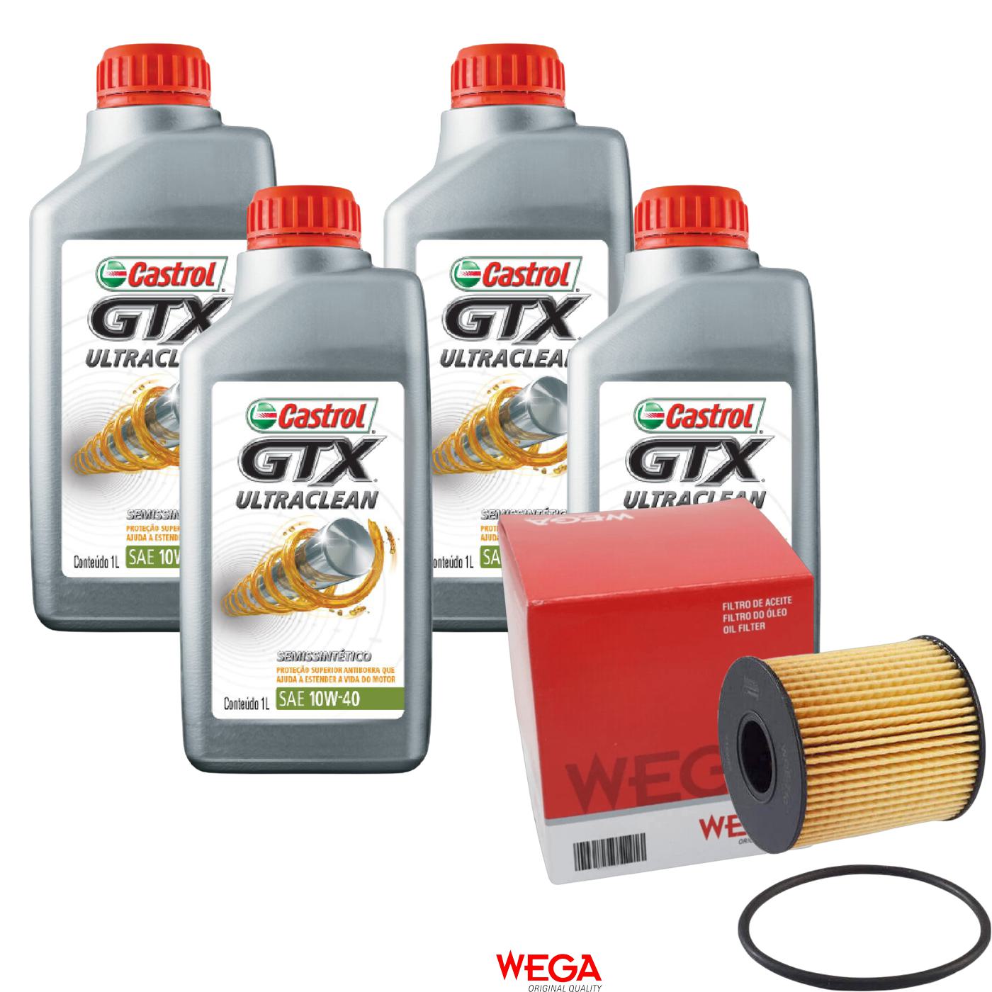 Kit Filtro e 4L Óleo Motor 10W40 GTX - Castrol / Wega - 3436727 / WOE-710