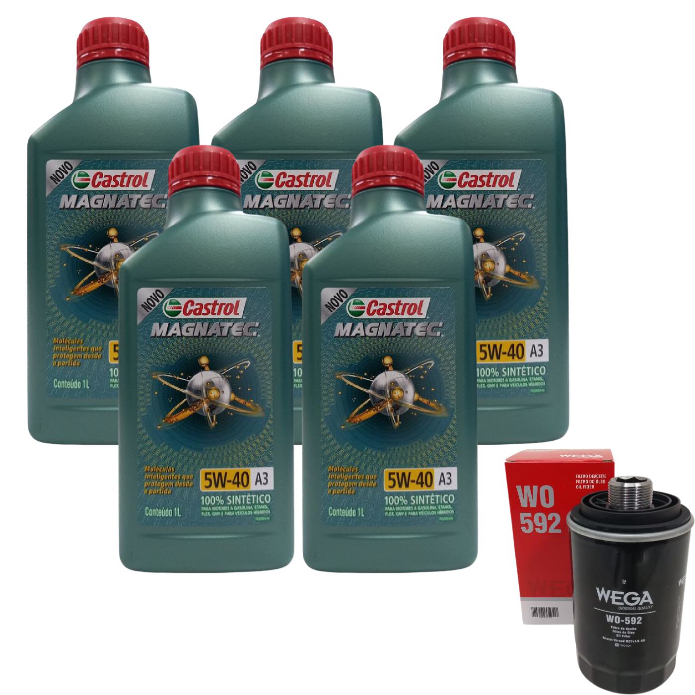 Kit Filtro e 5L Óleo Motor 5W40 Magnatec - Castrol / Wega - 3436621 / WO-592