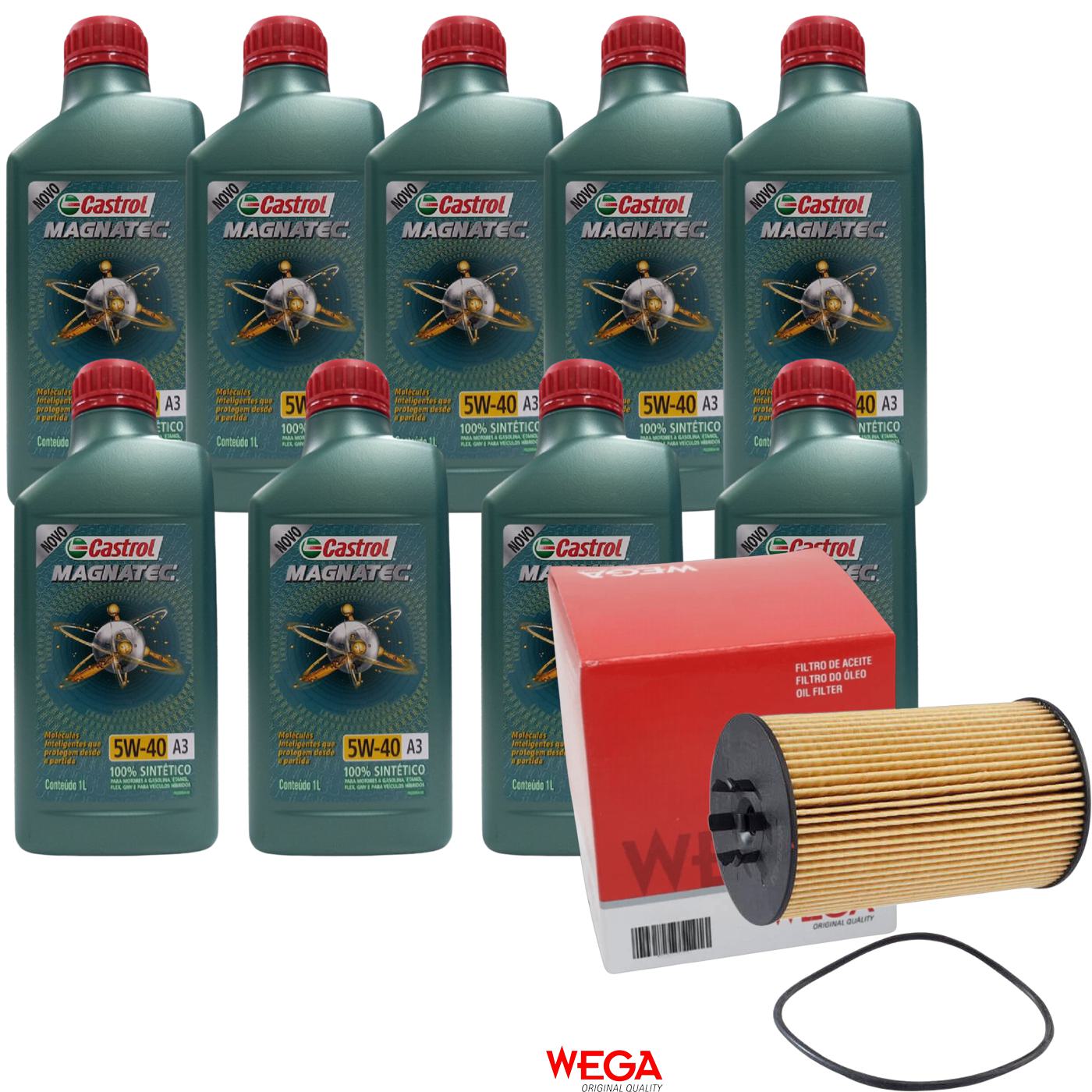 Kit Filtro e 9L Óleo Motor 5W40 Magnatec - Castrol / Wega - 3436621 / WOE-453