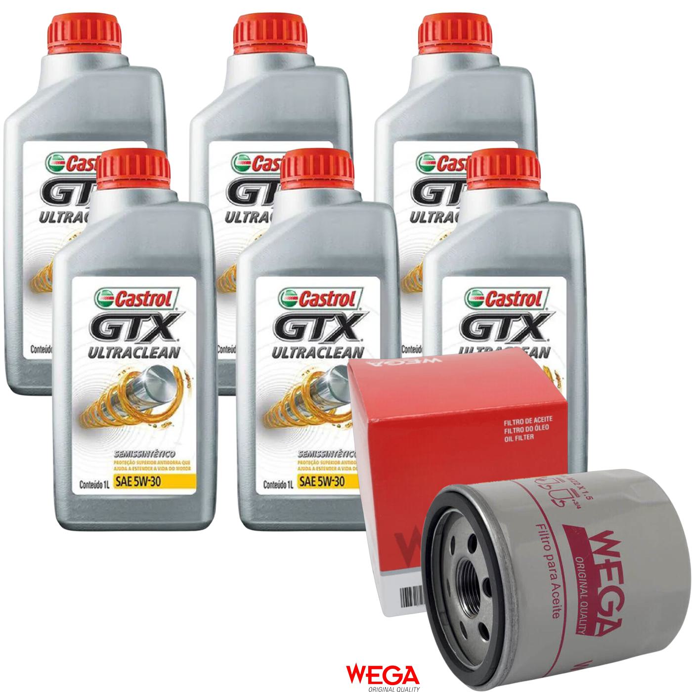 Kit Filtro e 6L Óleo Motor 5W30 GTX - Castrol / Wega - 3435995 / WO-133