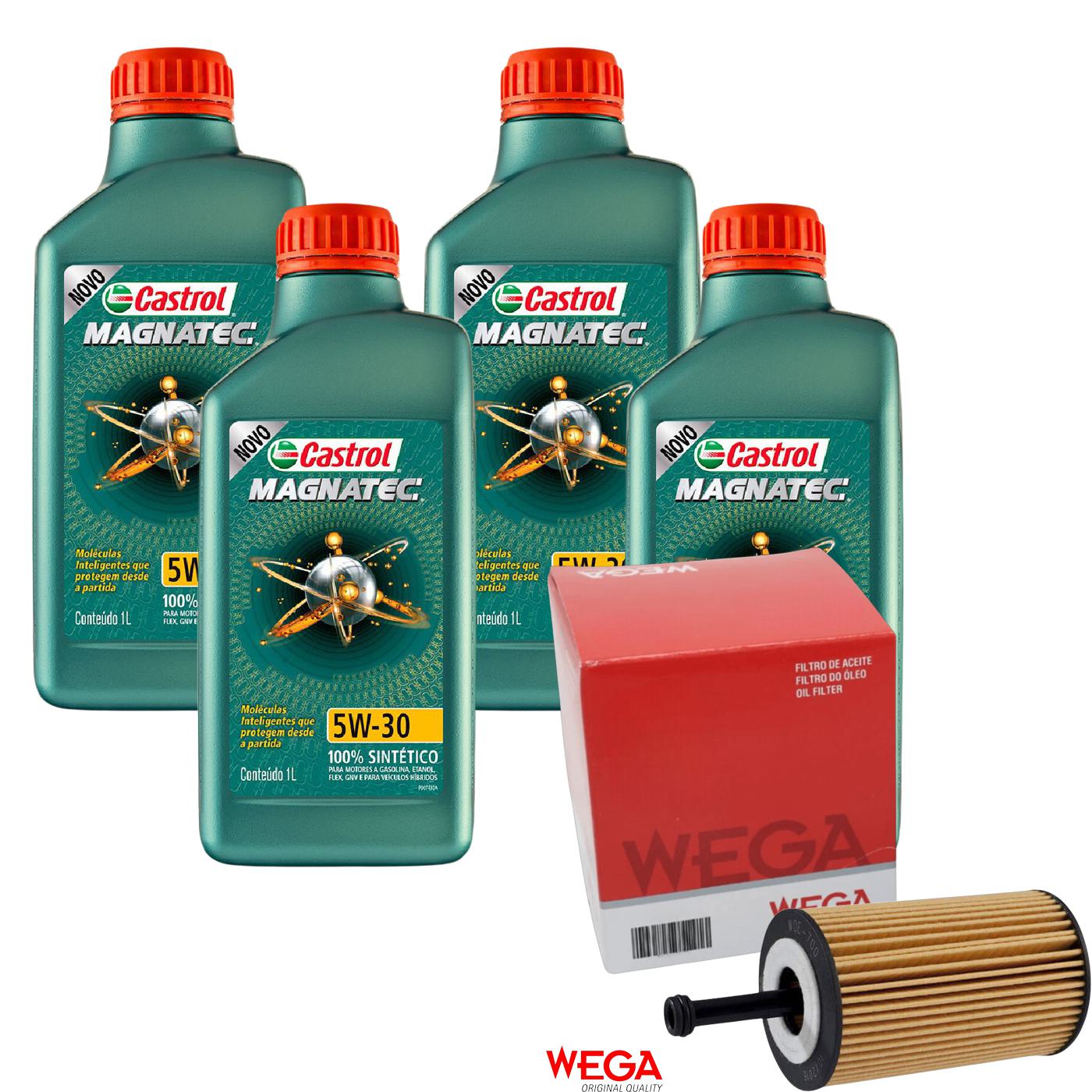 Kit Filtro e 4L Óleo Motor 5W30 Magnatec - Castrol / Wega - 3434565 / WOE-700