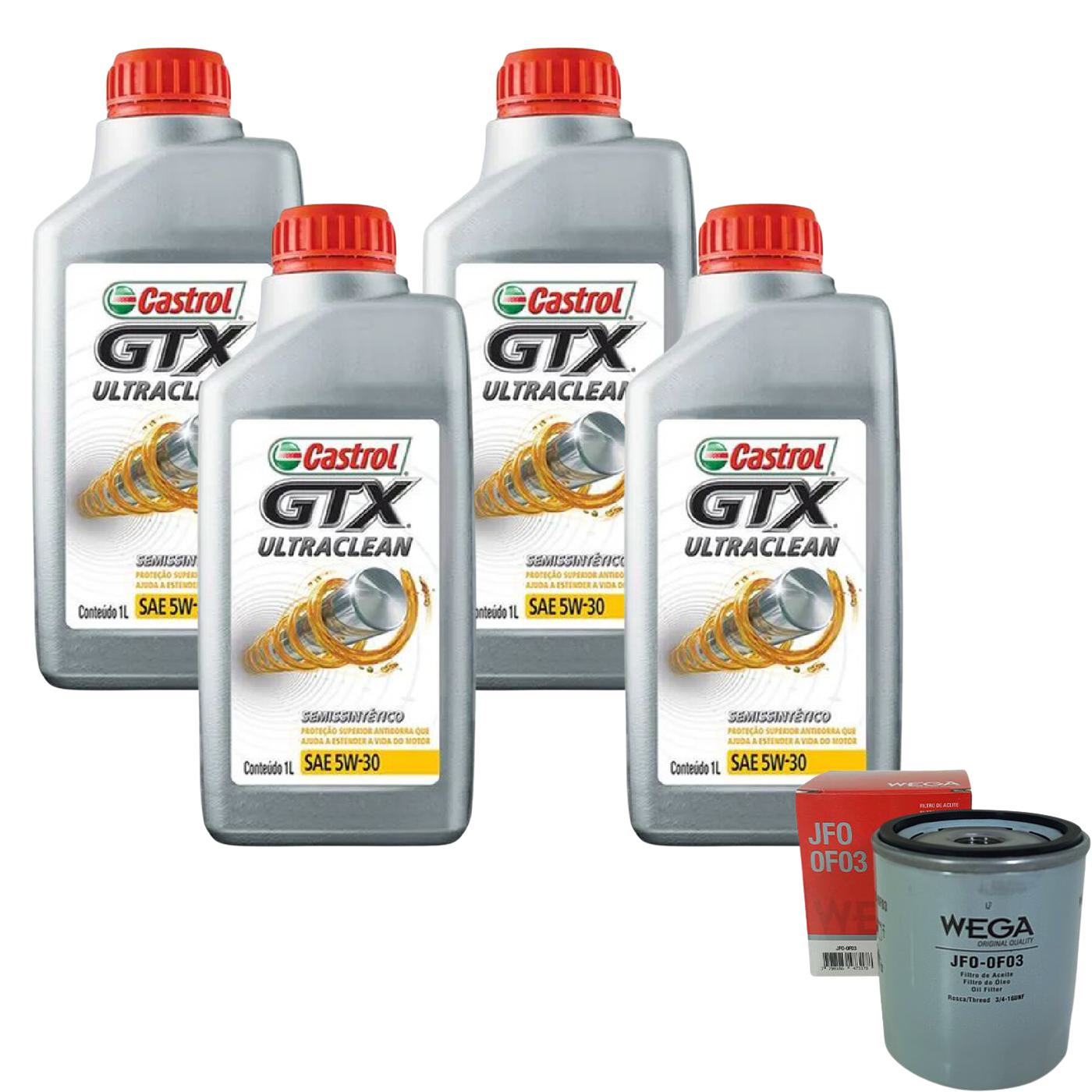 Kit Filtro e 4L Óleo Motor 5W30 GTX - Castrol / Wega - 3435995 / JFO-0F03
