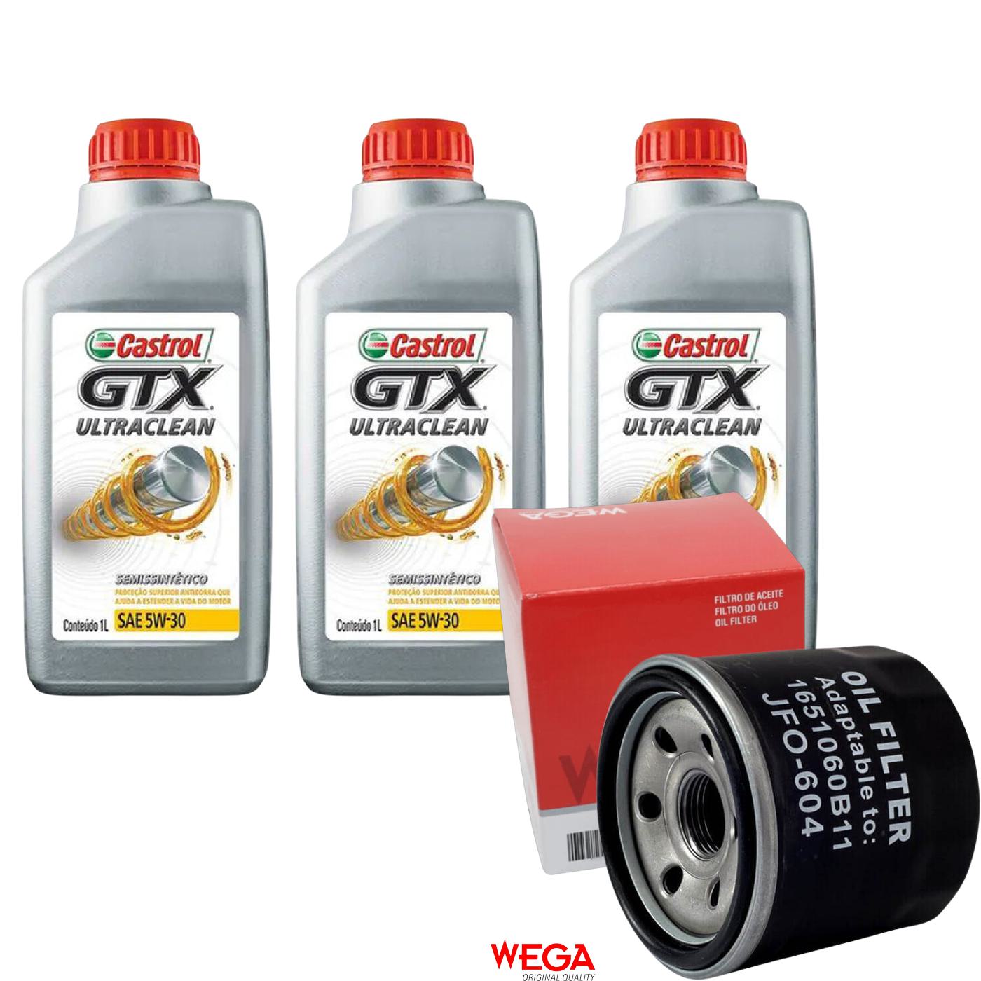 Kit Filtro e 3L Óleo Motor 5W30 GTX - Castrol / Wega - 3435995 / JFO-0604