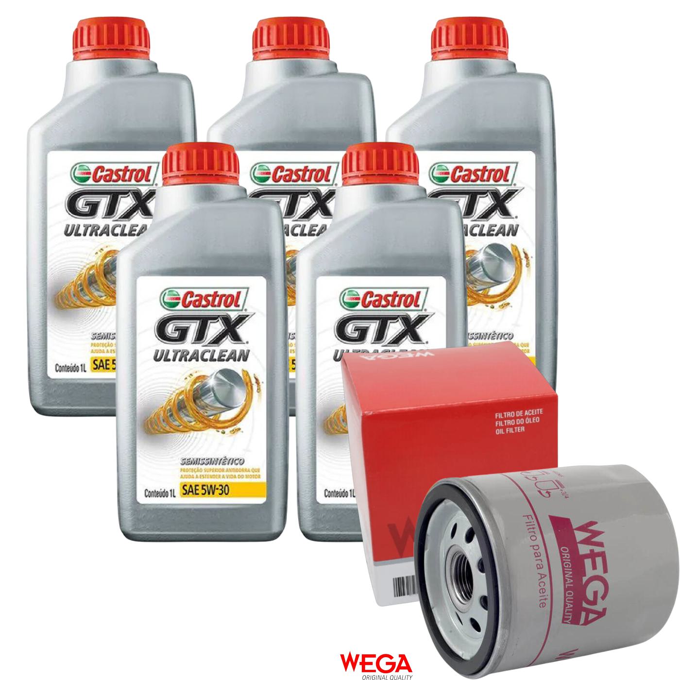 Kit Filtro e 5L Óleo Motor 5W30 GTX - Castrol / Wega - 3435995 / WO-153