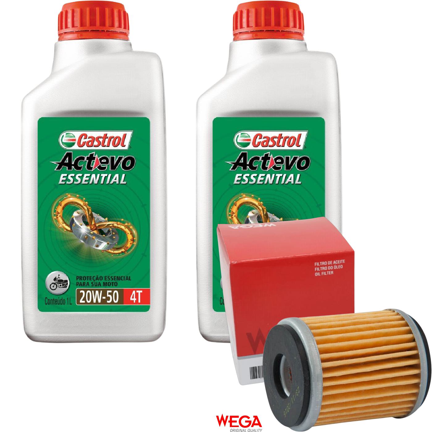 Kit Filtro e 2L Óleo Motor 20W50 Actevo - Castrol / Wega - 3419247 / JFO-0017