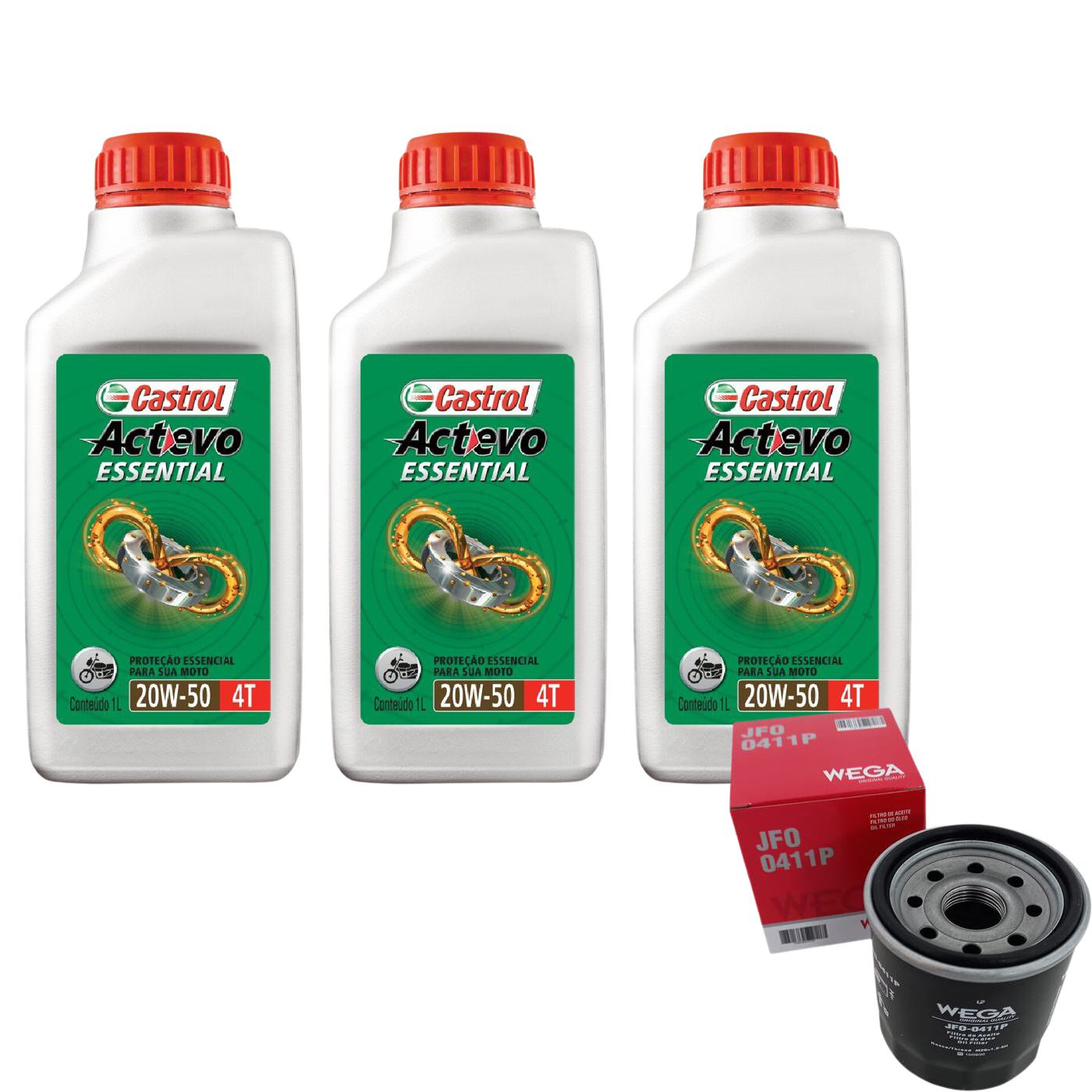 Kit Filtro e 3L Óleo Motor 20W50 Actevo - Castrol / Wega - 3419247 / JFO-0411P