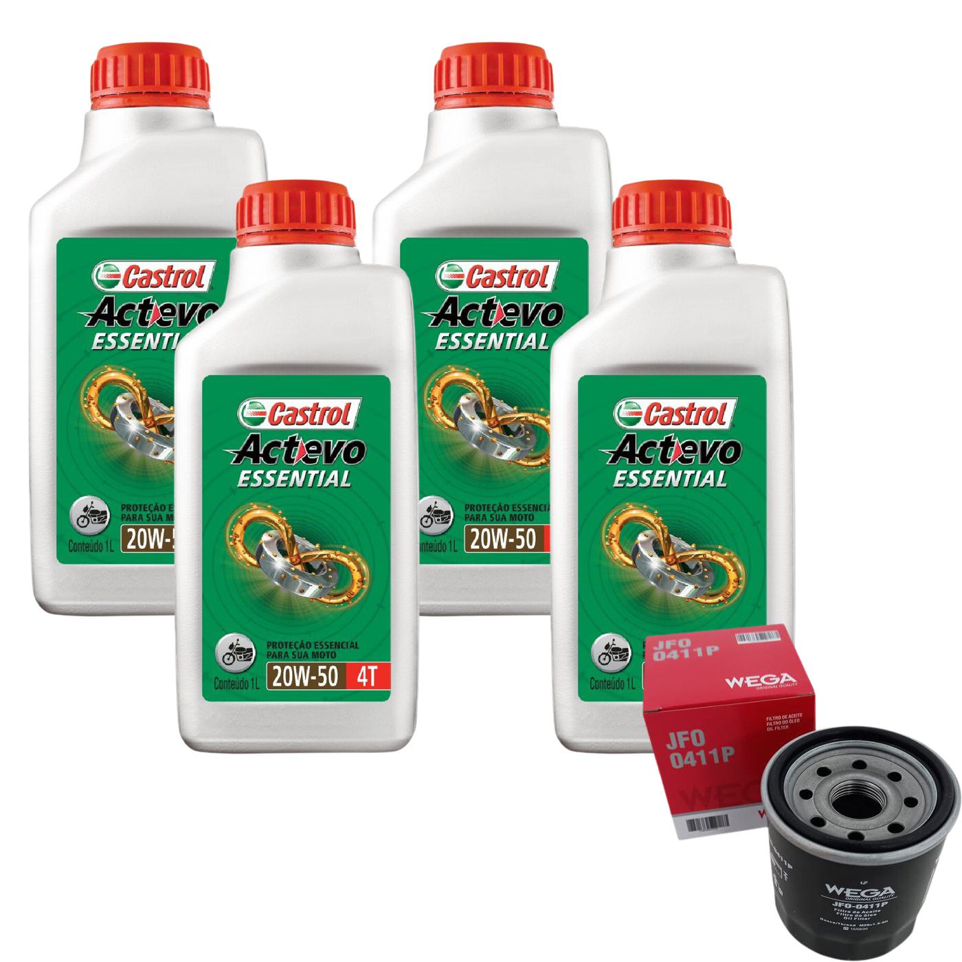Kit Filtro e 4L Óleo Motor 20W50 Actevo - Castrol / Wega - 3419247 / JFO-0411P