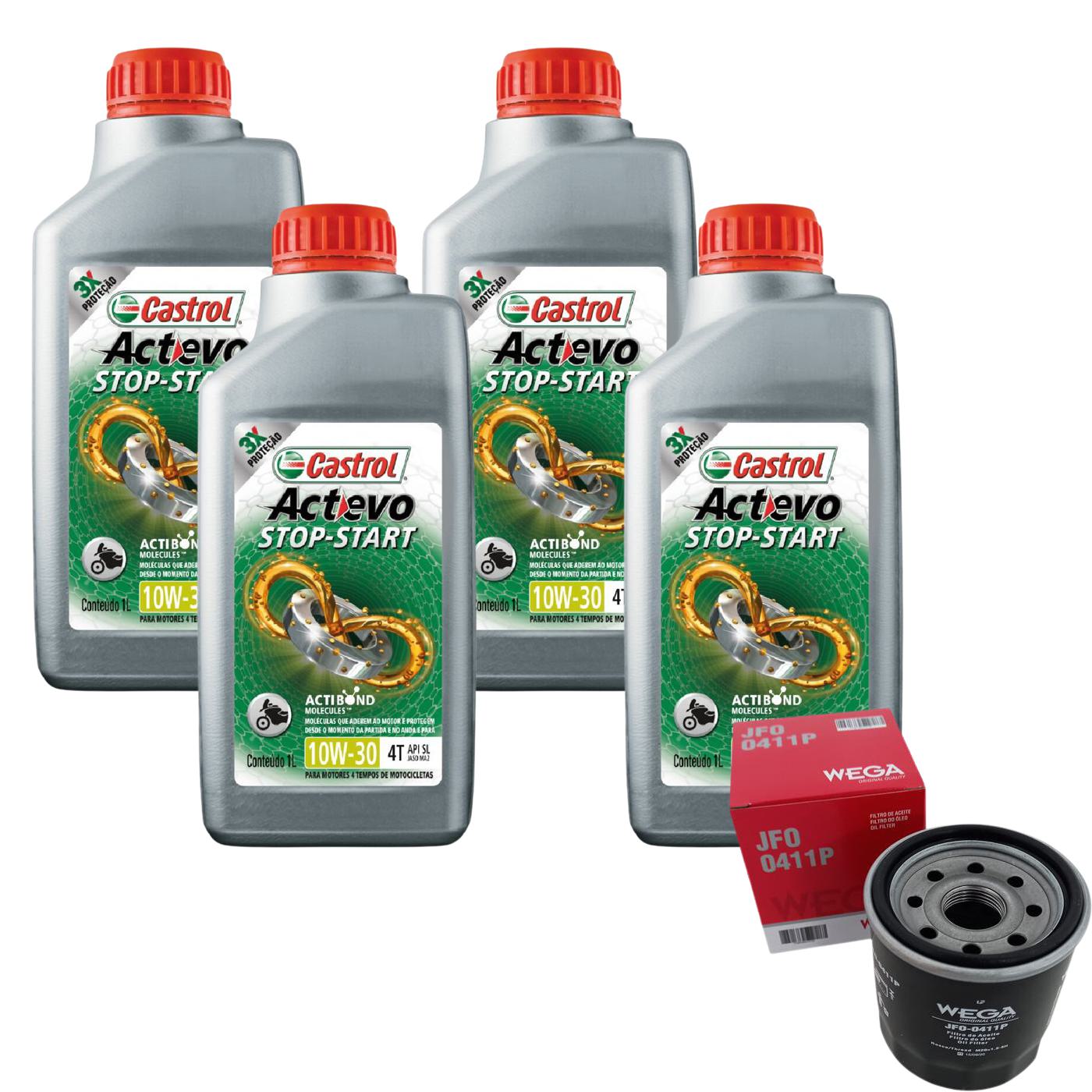 Kit Filtro e 4L Óleo Motor 10W30 Actevo - Castrol / Wega - 3430728 / JFO-0411P