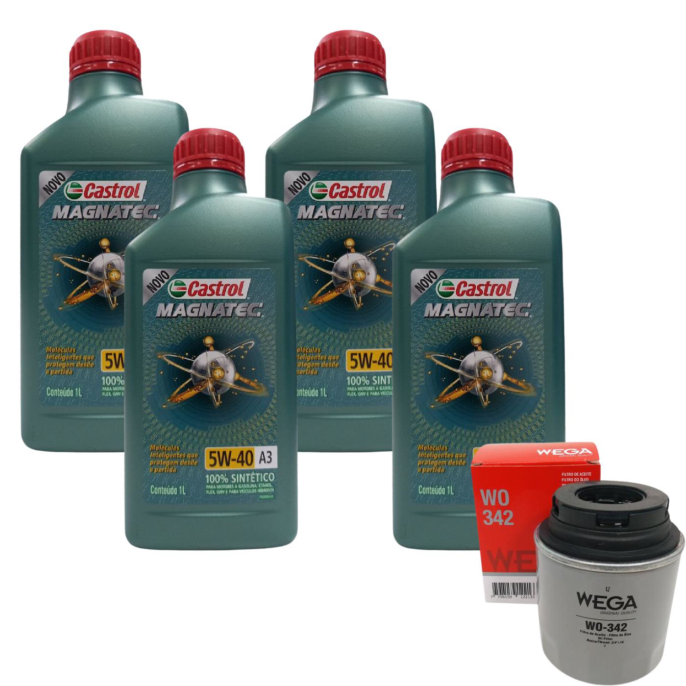 Kit Filtro e 4L Óleo Motor 5W40 Magnatec - Castrol / Wega - 3436621 / WO-342