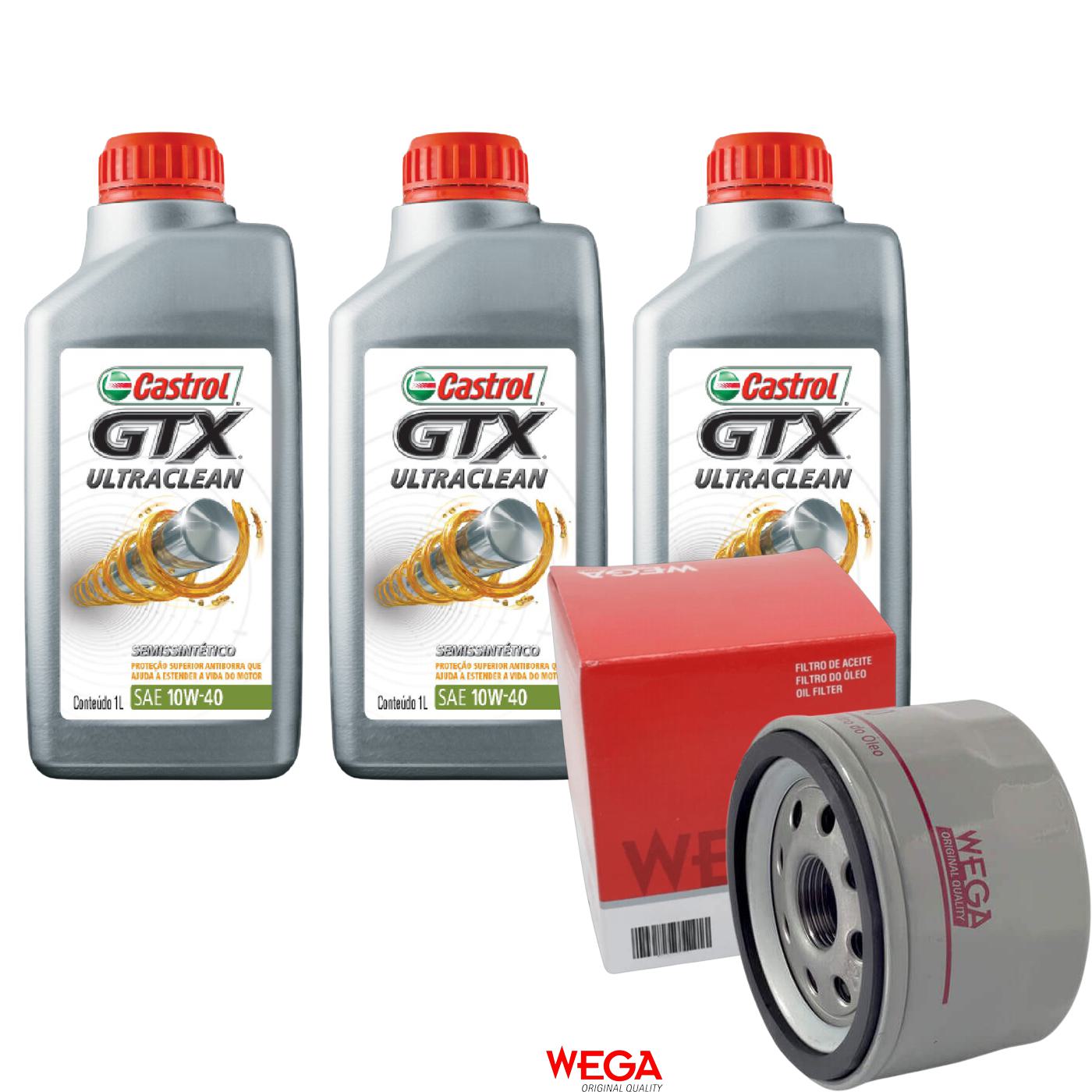 Kit Filtro e 3L Óleo Motor 10W40 GTX - Castrol / Wega - 3436727 / WO-200