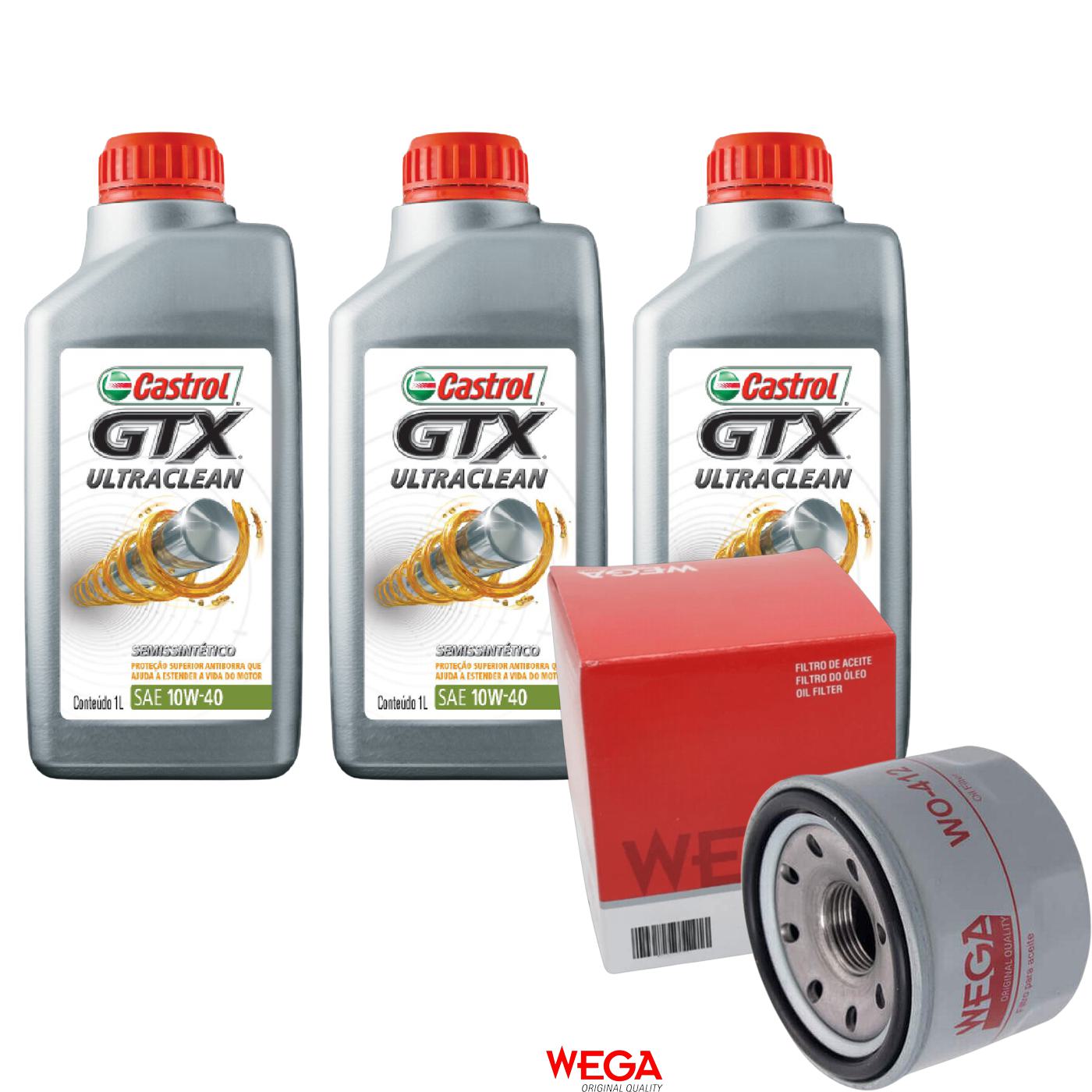 Kit Filtro e 3L Óleo Motor 10W40 GTX - Castrol / Wega - 3436727 / WO-412