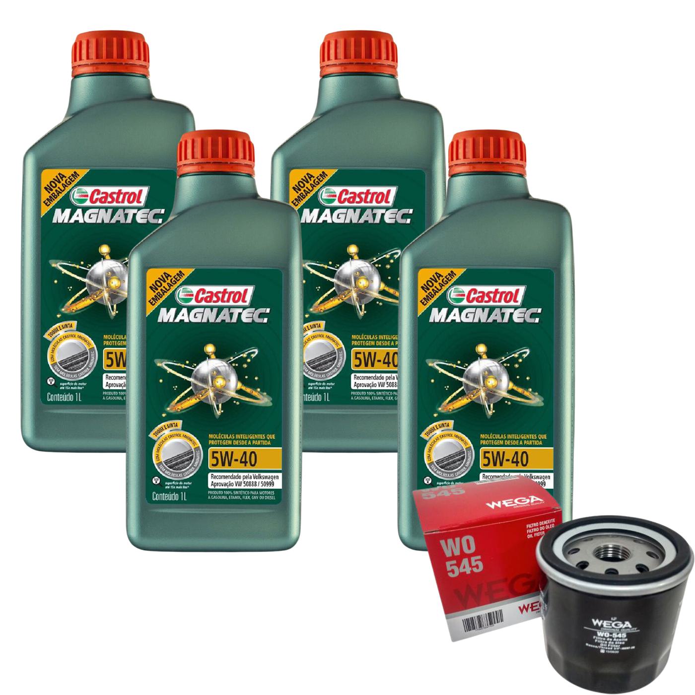 Kit Filtro e 4L Óleo Motor 5W40 Magnatec - Castrol / Wega - 3438139 / WO-545