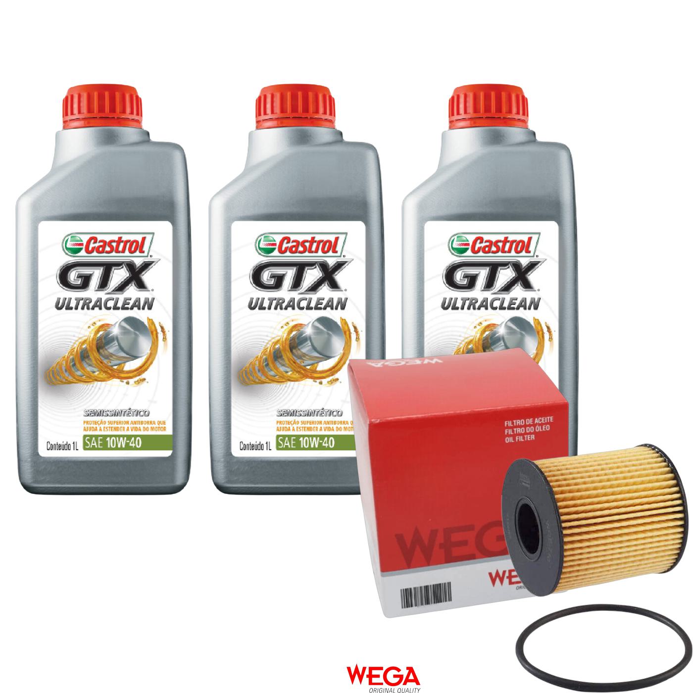 Kit Filtro e 3L Óleo Motor 10W40 GTX - Castrol / Wega - 3436727 / WOE-710