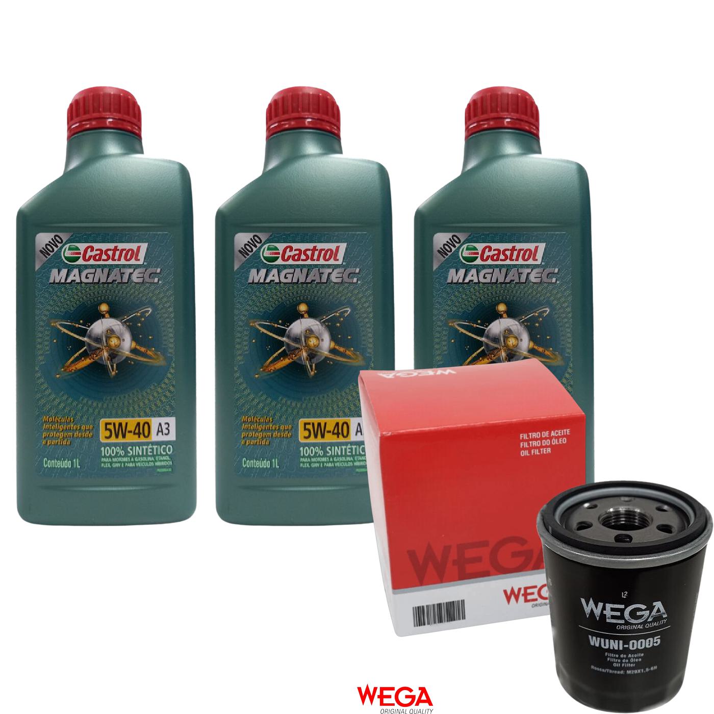 Kit Filtro e 3L Óleo Motor 5W40 Magnatec - Castrol / Wega - 3436621 / WUNI-0005
