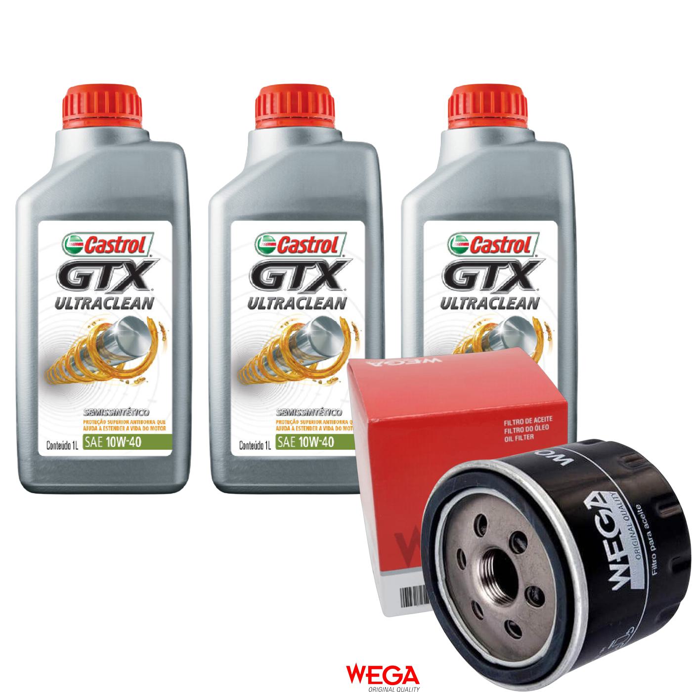 Kit Filtro e 3L Óleo Motor 10W40 GTX - Castrol / Wega - 3436727 / WO-121