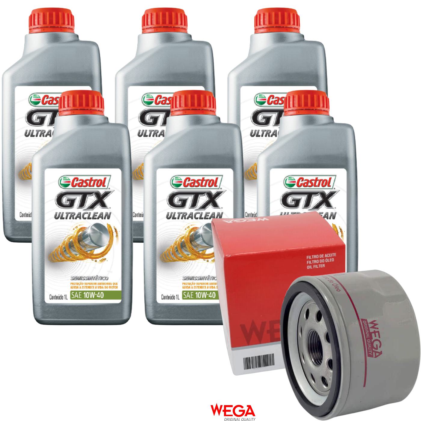 Kit Filtro e 6L Óleo Motor 10W40 GTX - Castrol / Wega - 3436727 / WO-200