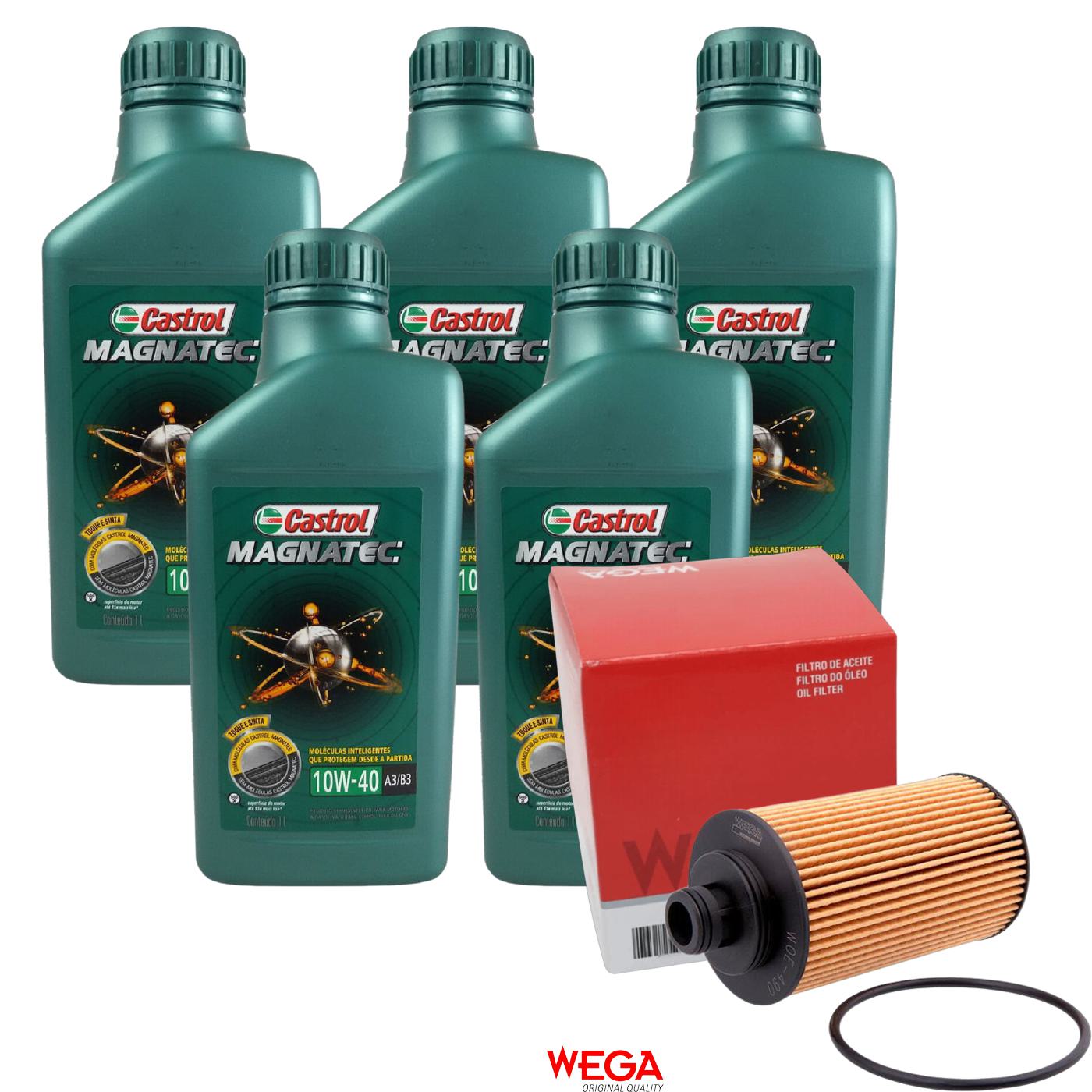Kit Filtro e 5L Óleo Motor 10W40 Magnatec - Castrol / Wega - 3438392 / WOE-490