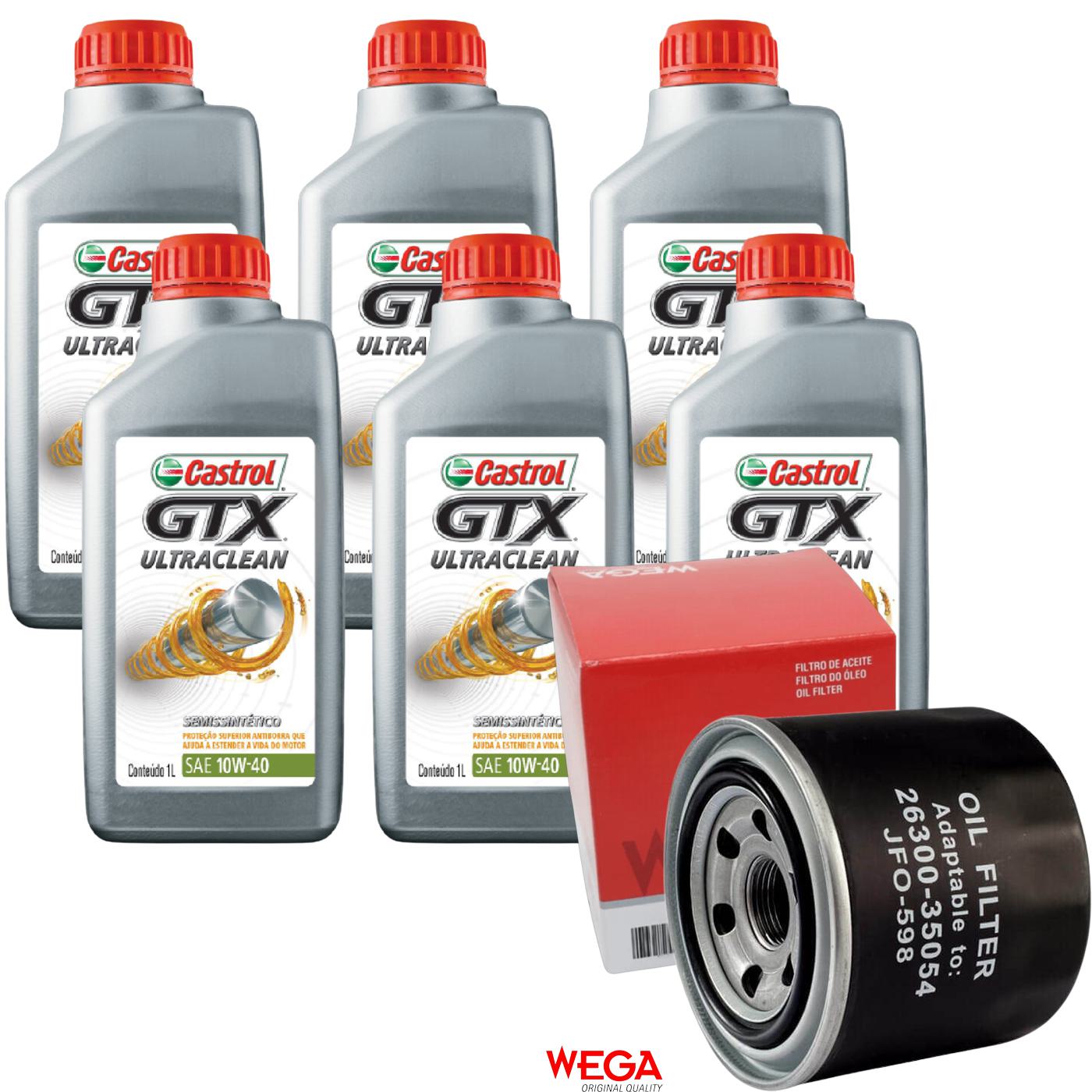 Kit Filtro e 6L Óleo Motor 10W40 GTX - Castrol / Wega - 3436727 / JFO-0598