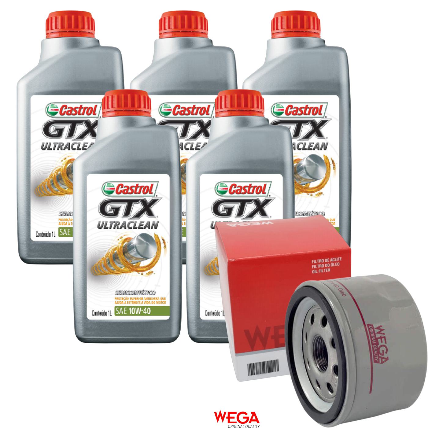 Kit Filtro e 5L Óleo Motor 10W40 GTX - Castrol / Wega - 3436727 / WO-200