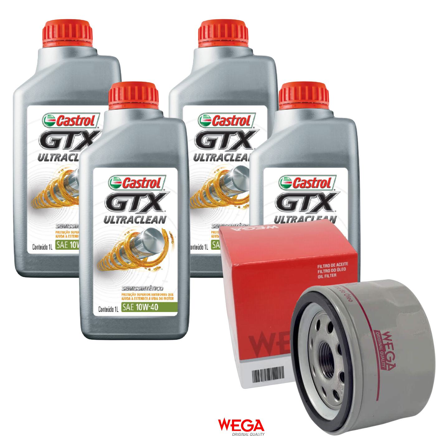 Kit Filtro e 4L Óleo Motor 10W40 GTX - Castrol / Wega - 3436727 / WO-200