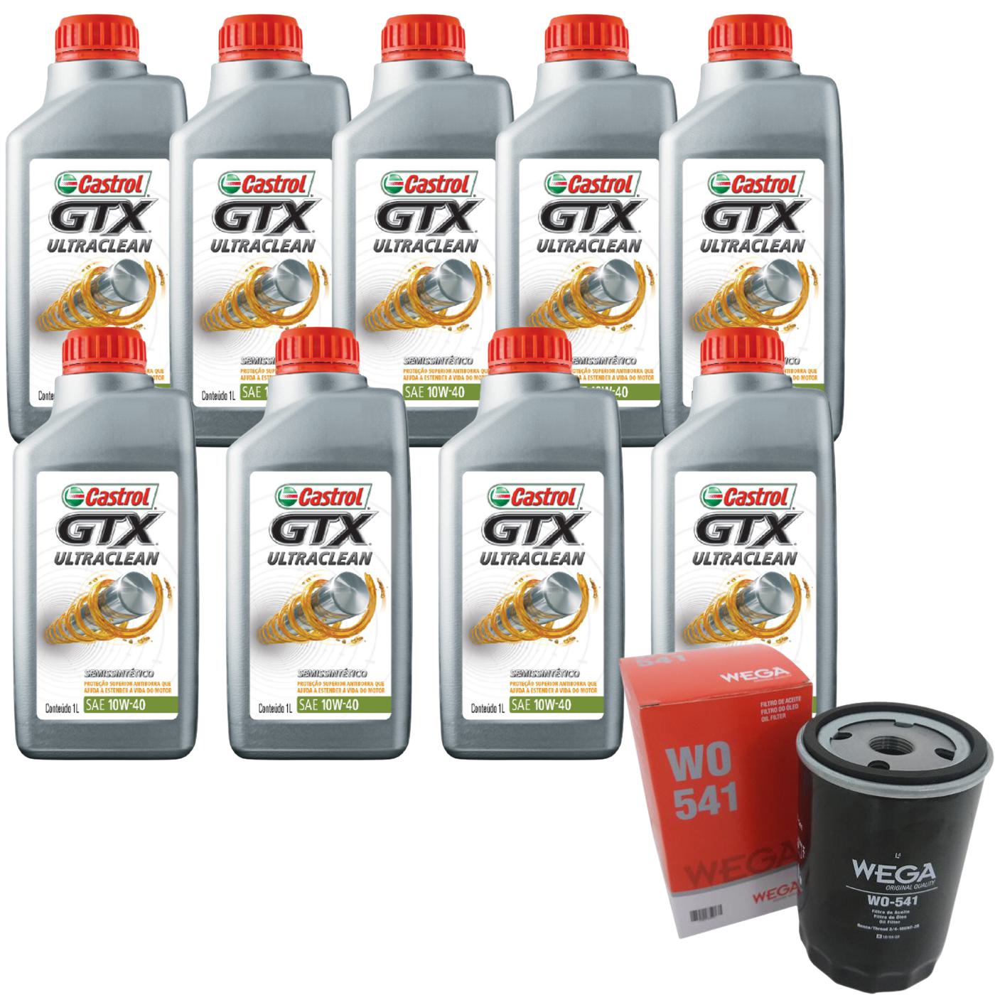 Kit Filtro e 9L Óleo Motor 10W40 GTX - Castrol / Wega - 3436727 / WO-541
