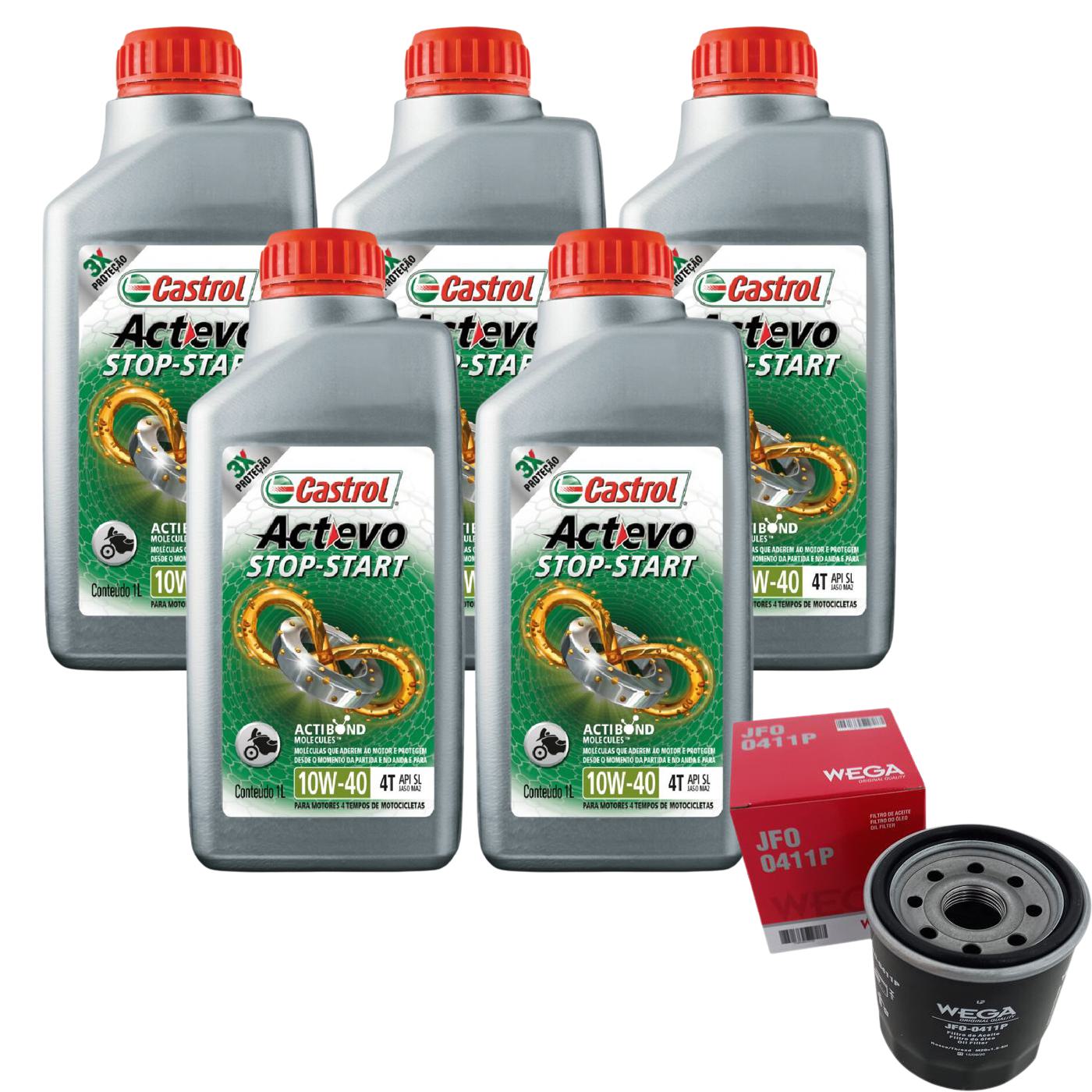 Kit Filtro e 5L Óleo Motor 10W40 Actevo - Castrol / Wega - 3430825 / JFO-0411P