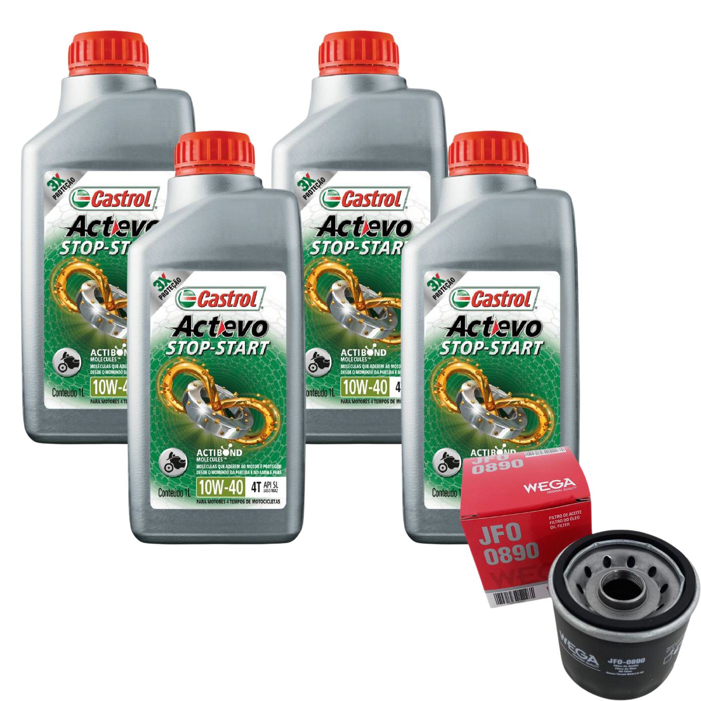 Kit Filtro e 4L Óleo Motor 10W40 Actevo - Castrol / Wega - 3430825 / JFO-0890