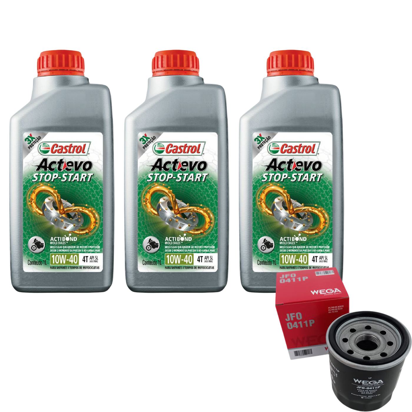 Kit Filtro e 3L Óleo Motor 10W40 Actevo - Castrol / Wega - 3430825 / JFO-0411P