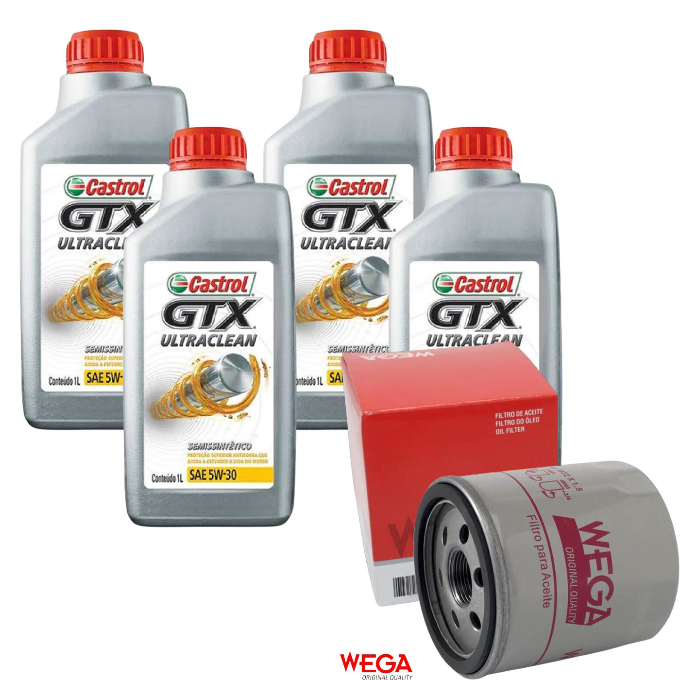 Kit Filtro e 4L Óleo Motor 5W30 GTX - Castrol / Wega - 3435995 / WO-133
