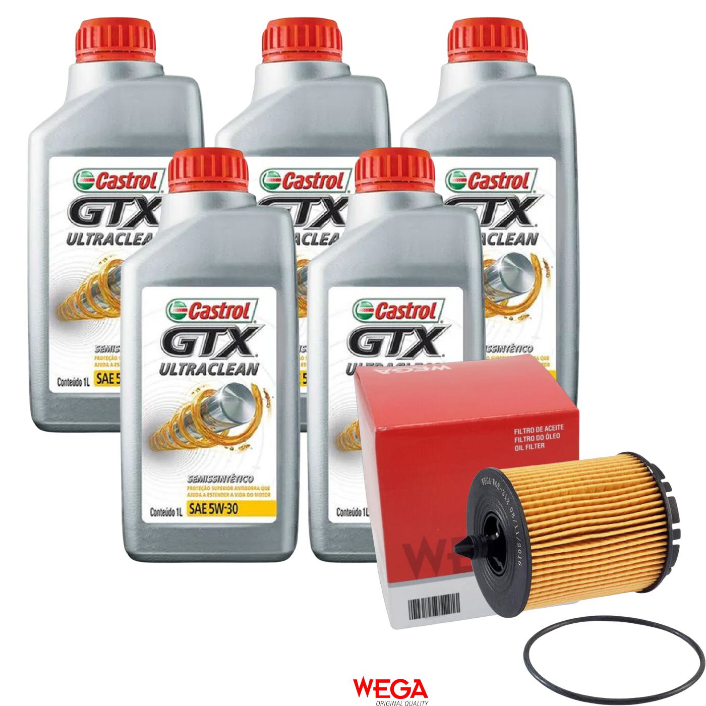 Kit Filtro e 5L Óleo Motor 5W30 GTX - Castrol / Wega - 3435995 / WOE-312