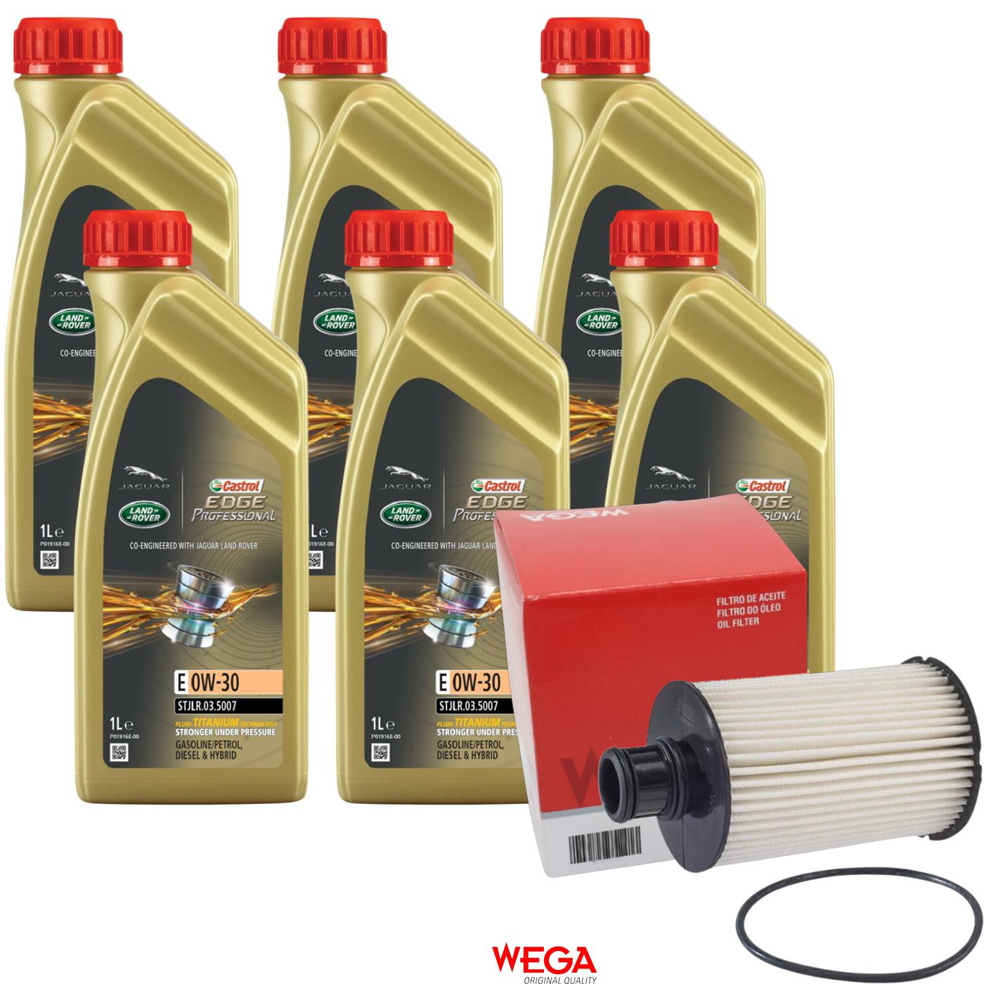 Kit Filtro e 6L Óleo Motor 0W30 Edge - Castrol / Wega - 3435189 / WOE-621