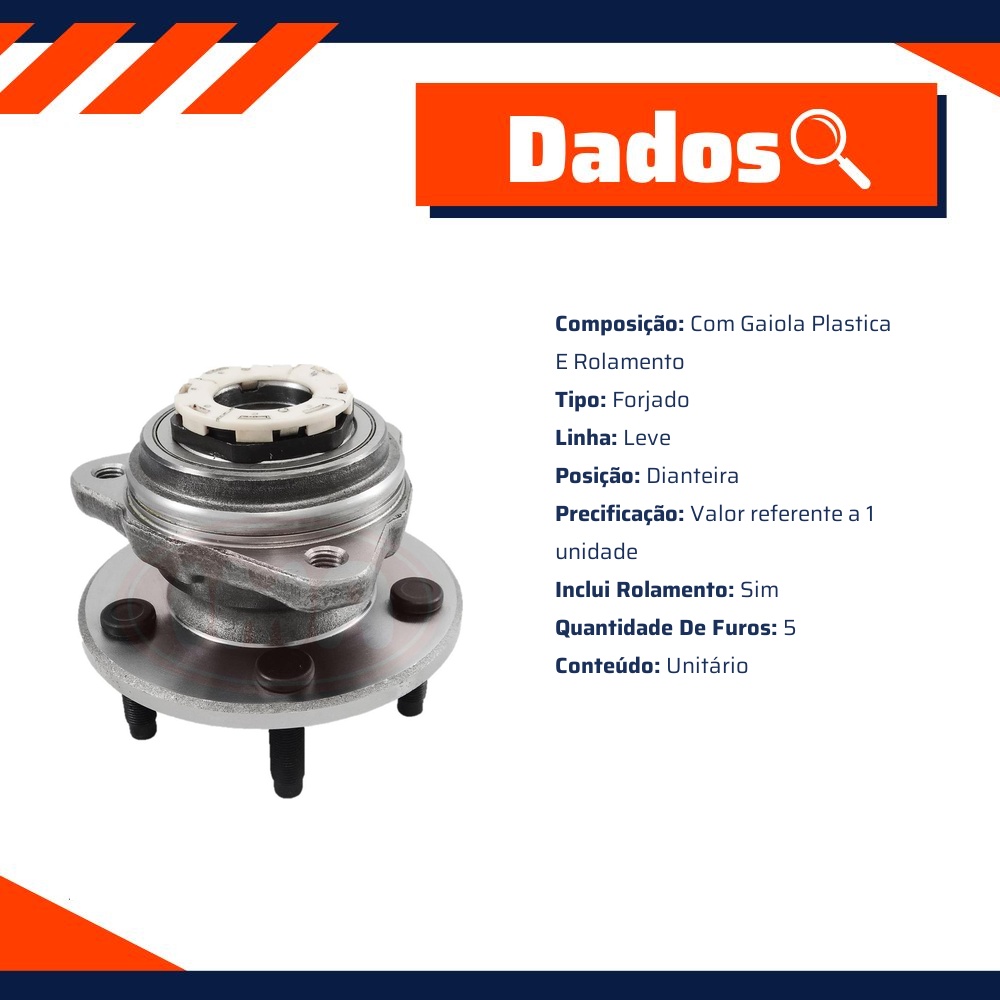 Cubo de Roda Dianteiro 5 Furos com Rolamento para Ford Ranger - IMA - AL-40