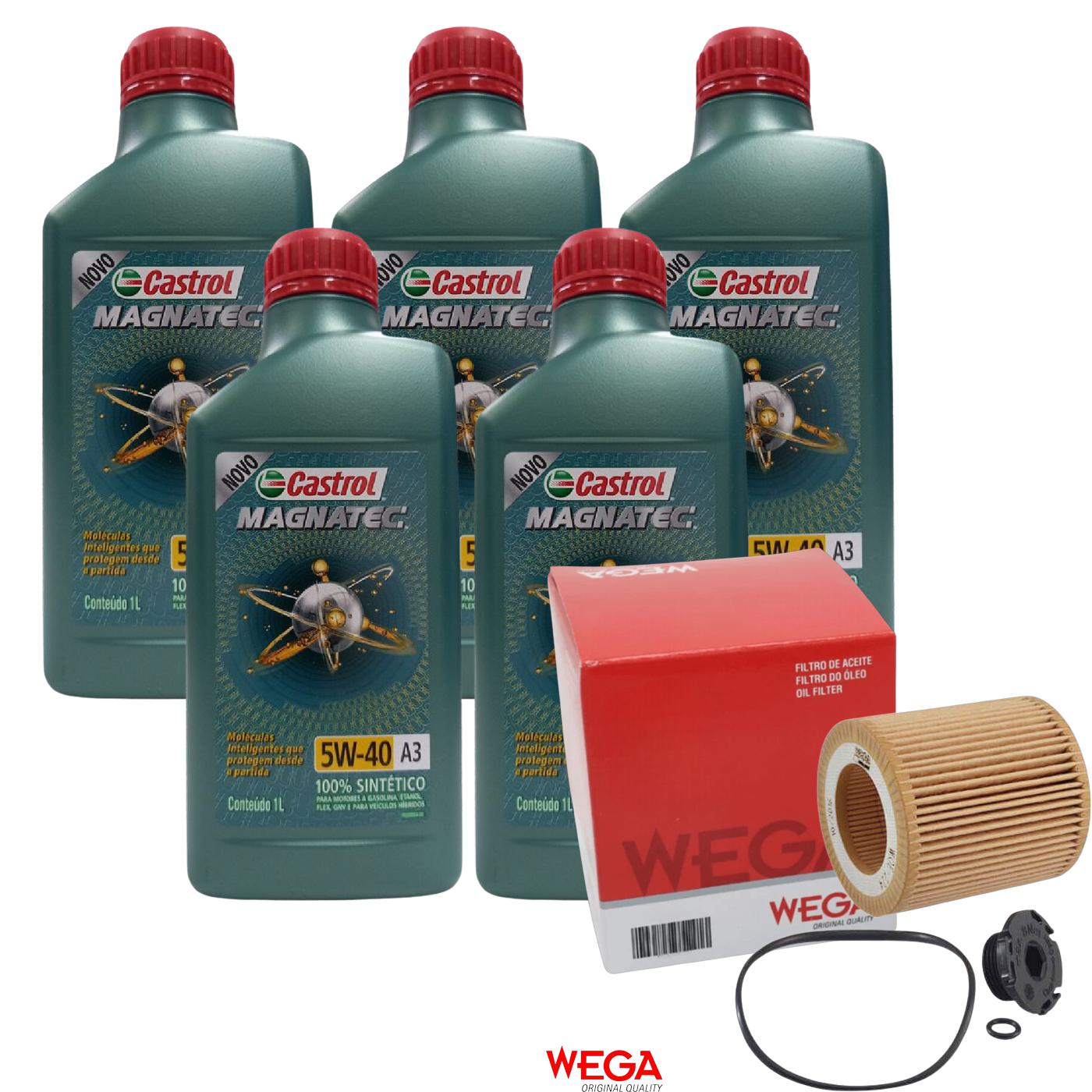 Kit Filtro e 5L Óleo Motor 5W40 Magnatec - Castrol / Wega - 3436621 / WOE-224