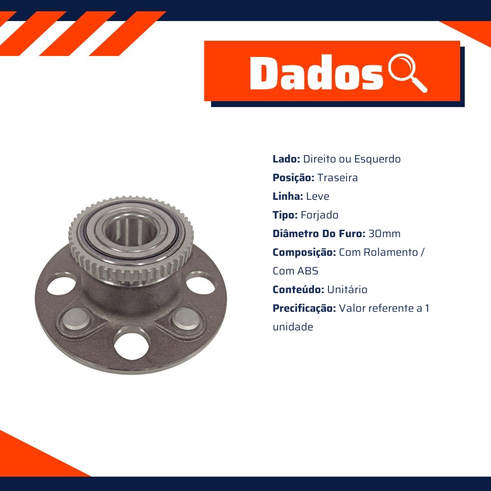 Cubo de Roda Traseiro Direito ou Esquerdo com Rolamento e ABS para Honda Civic - IMA - AL-964